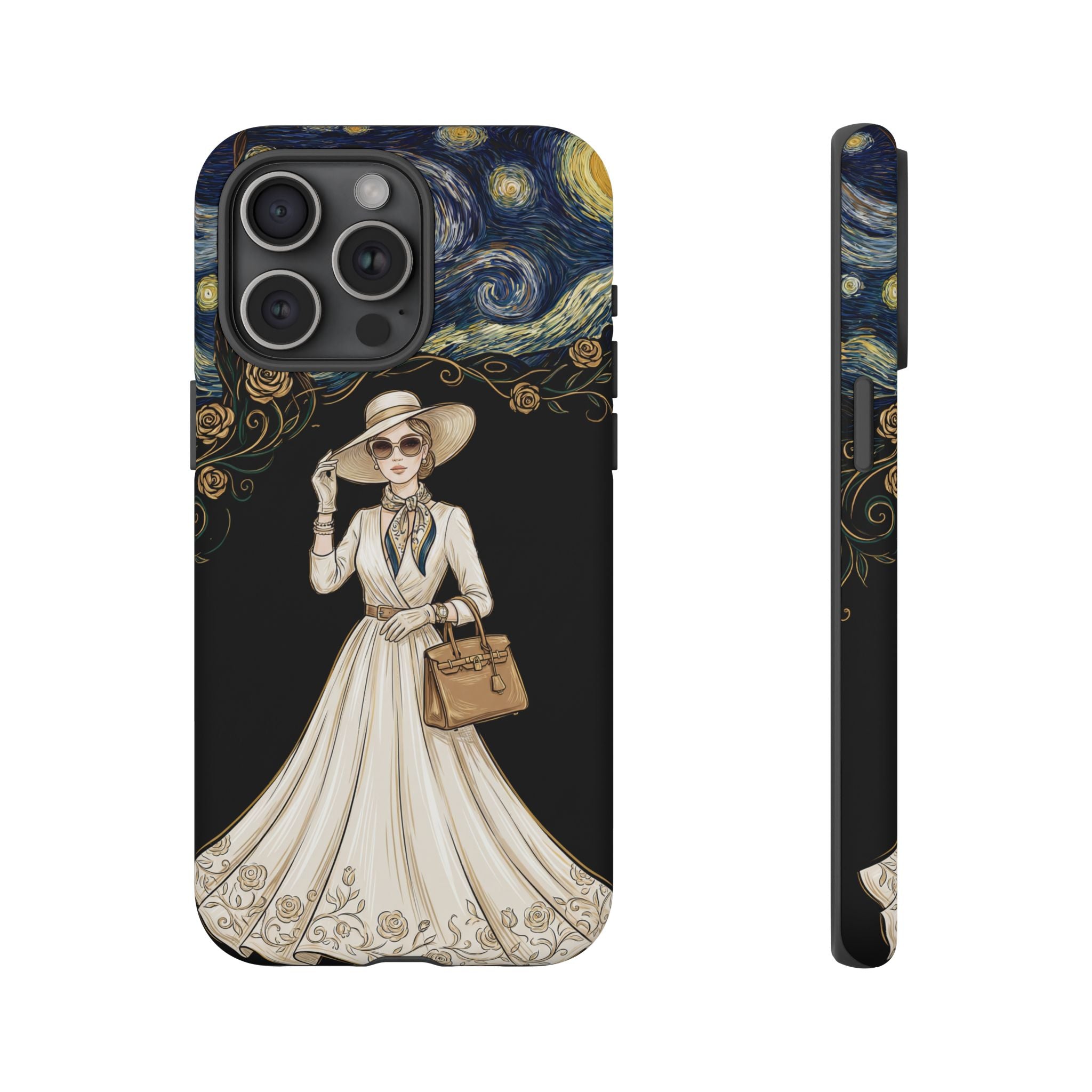 Vintage Starry Night Fashion iPhone Case | Elegant Lady in White Dress