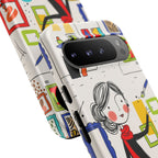 Art Gallery Illustration Google Pixel Phone Case | Cute Woman with Frames Design