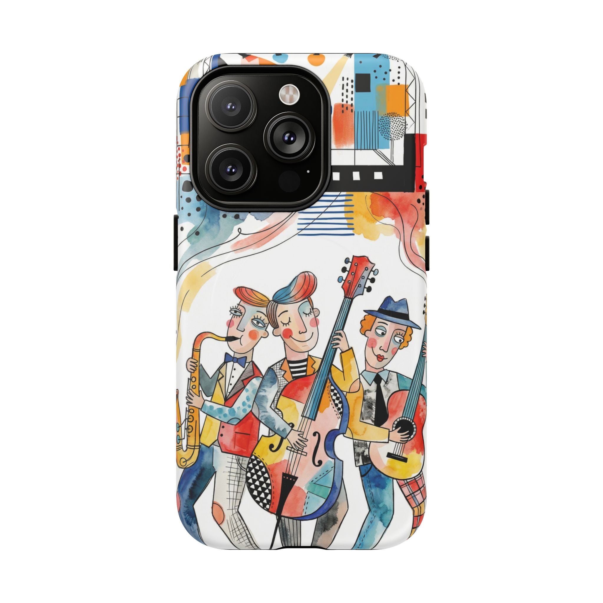 Musical Trio Illustrated MagSafe iPhone Case | Colorful Jazz Band Art Phone Cover