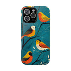 Bird Pattern Tough iPhone Case | Colourful Songbirds on Teal Background