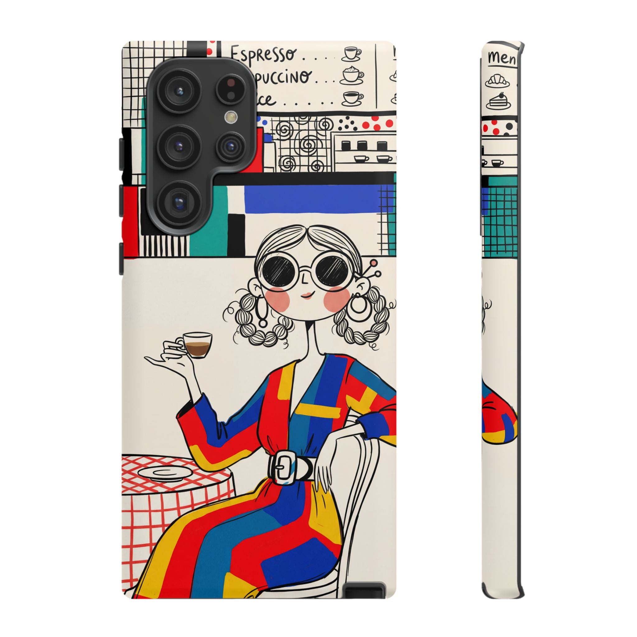 Retro Cafe Samsung Galaxy Phone Case | Colourful Chic Woman Illustration