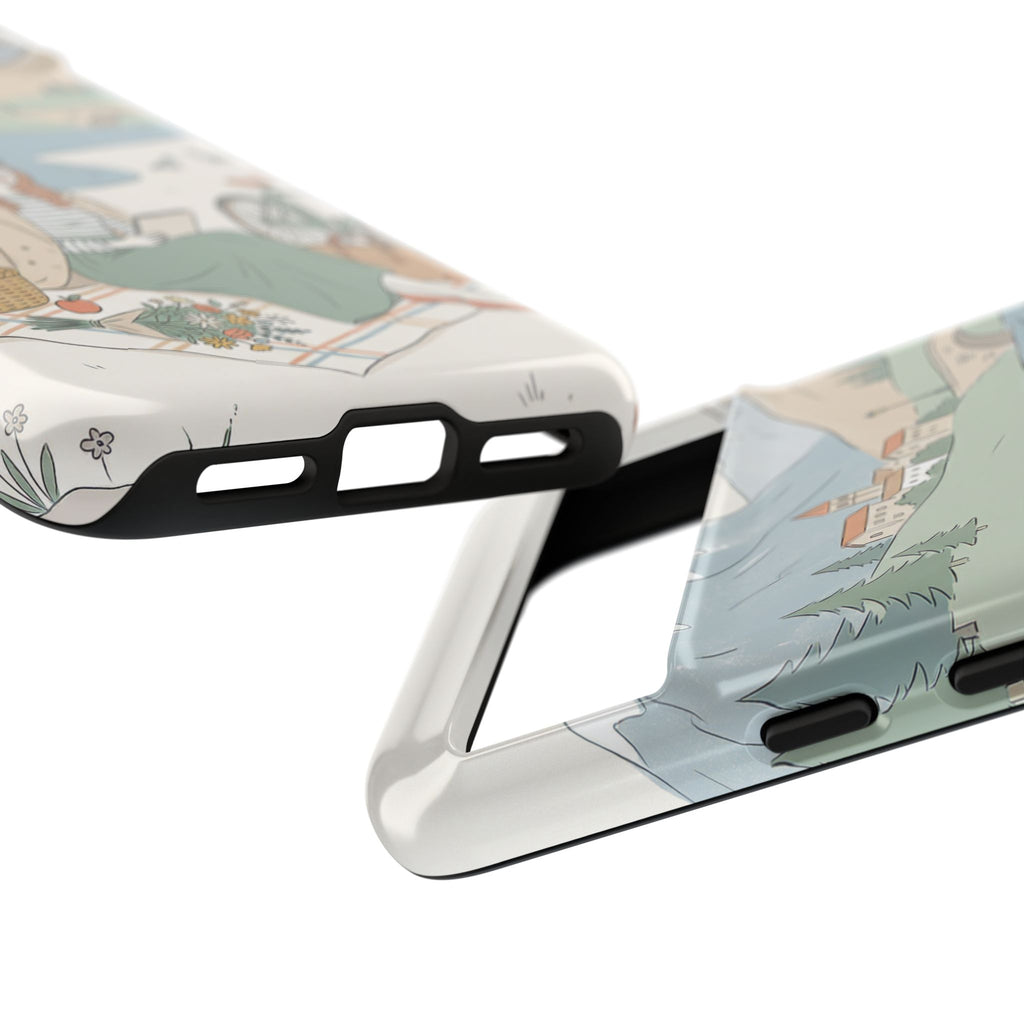 Scenic Picnic Google Pixel Phone Case | Vintage Bicycle & Mountain Illustration