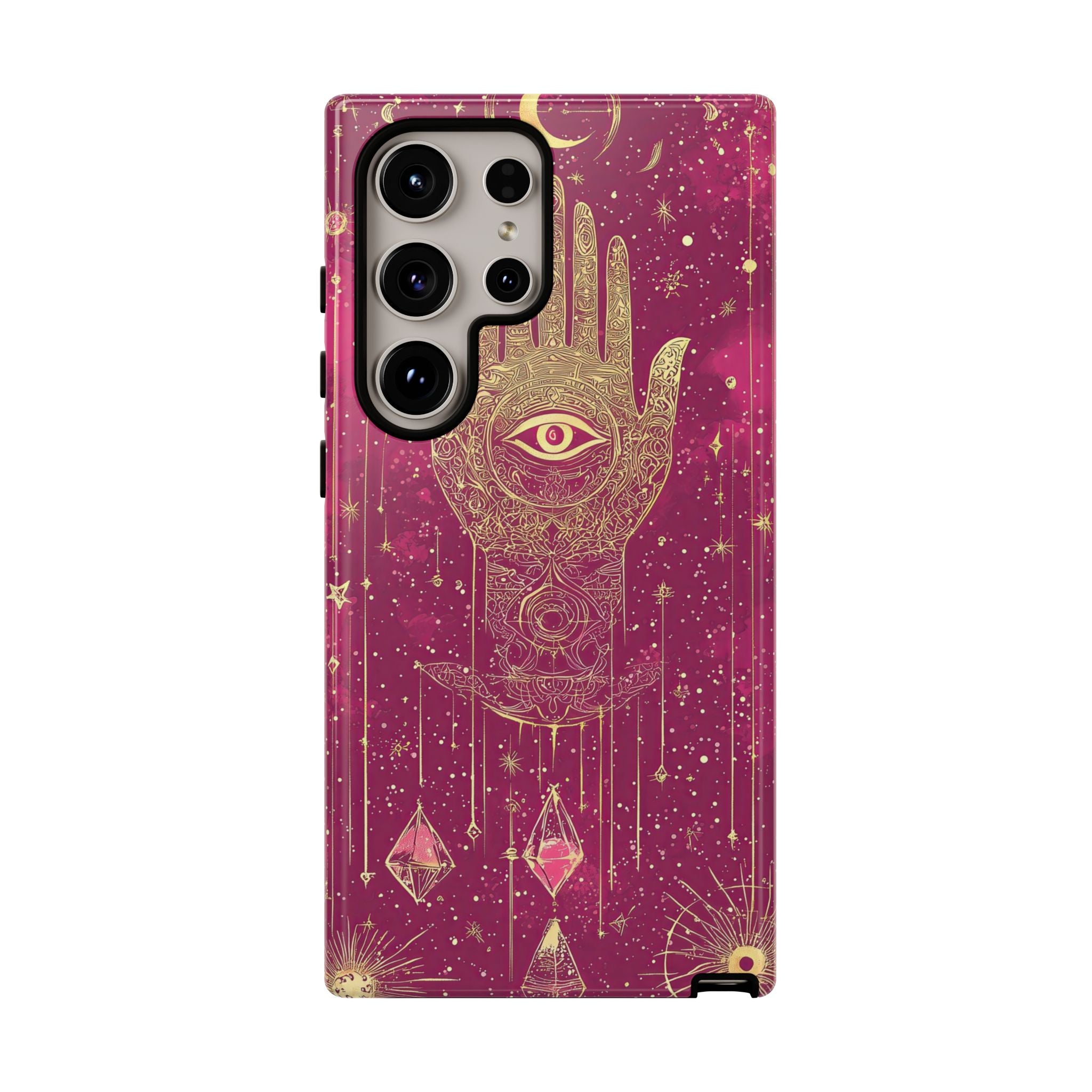 Mystic Hamsa Samsung Galaxy Case | Gold Palm & All-Seeing Eye on Magenta Galaxy