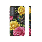 Floral Hummingbird Tough Samsung Galaxy Phone Case | Vibrant Rose & Yellow Garden Protection