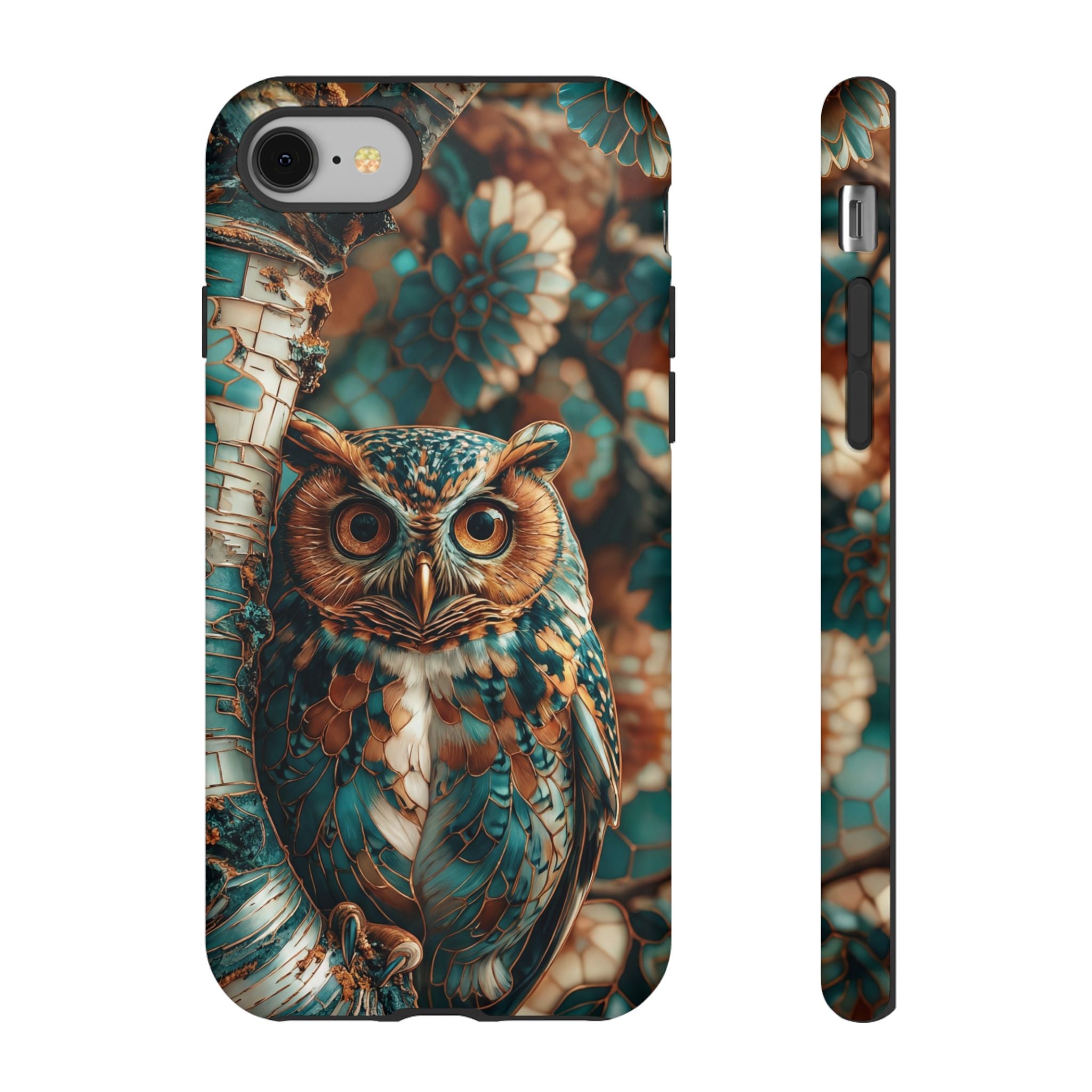 Owl Forest Tough iPhone Case | Teal & Brown Rustic Wildlife Protective Cover