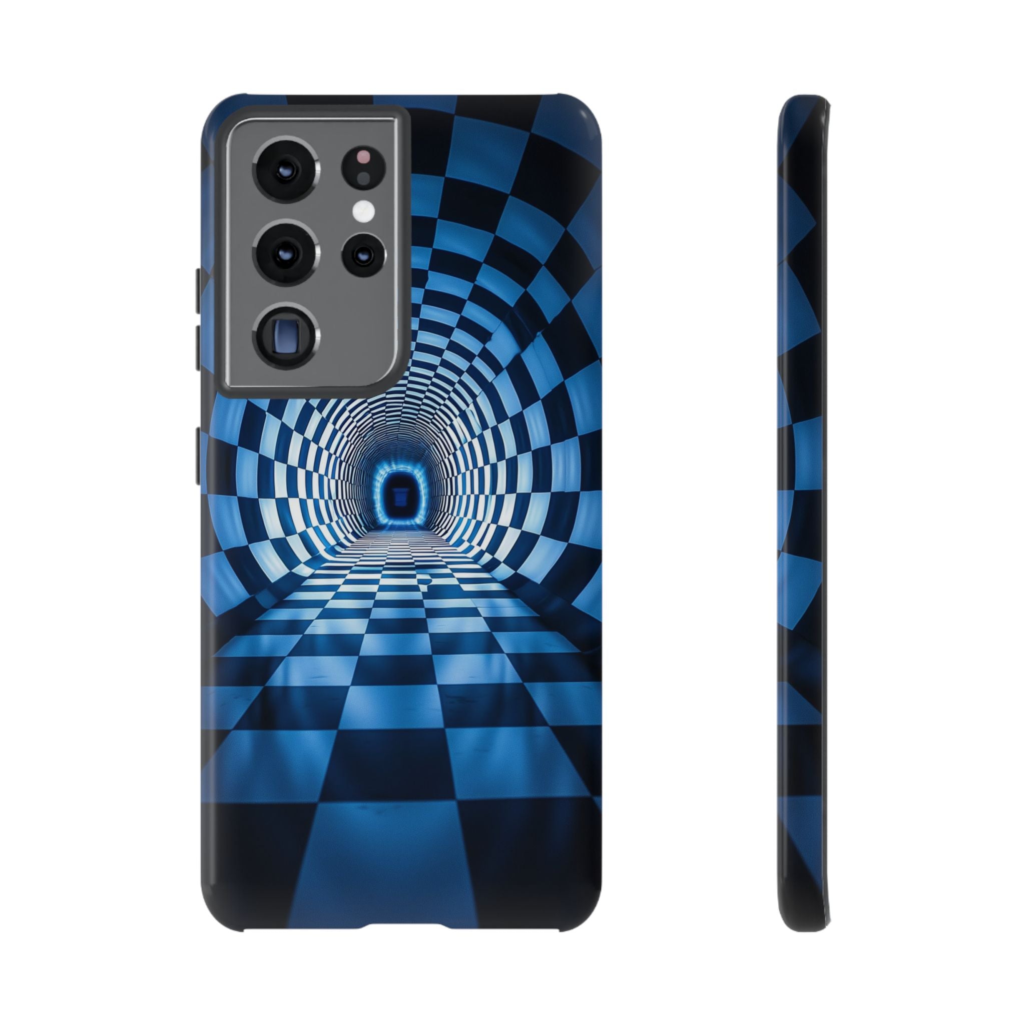 Blue Checkered Tunnel Samsung Galaxy Case — 3D Optical Illusion Tough Case