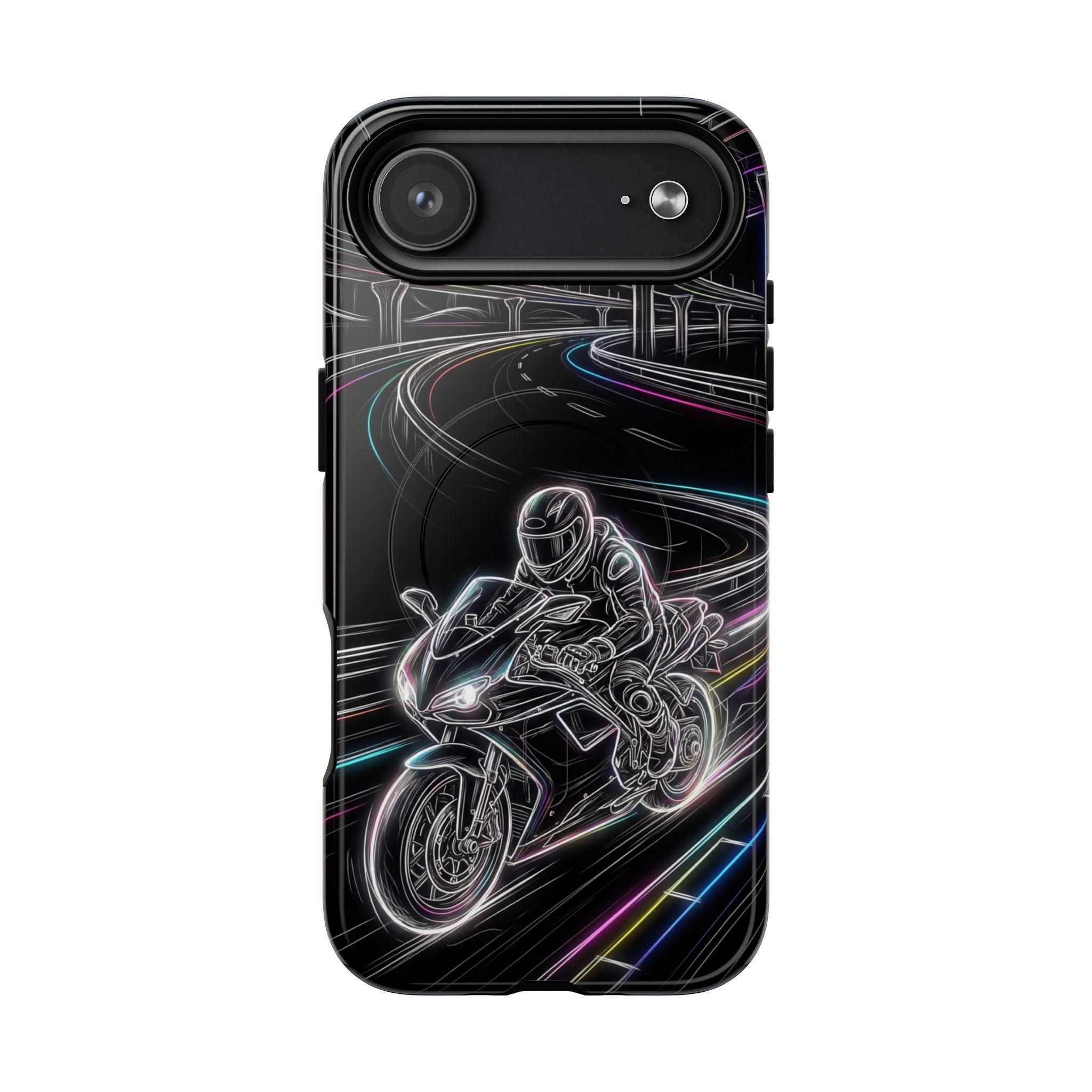 Neon Night Rider MagSafe iPhone Case | Motorcycle Racing Protective Cover
