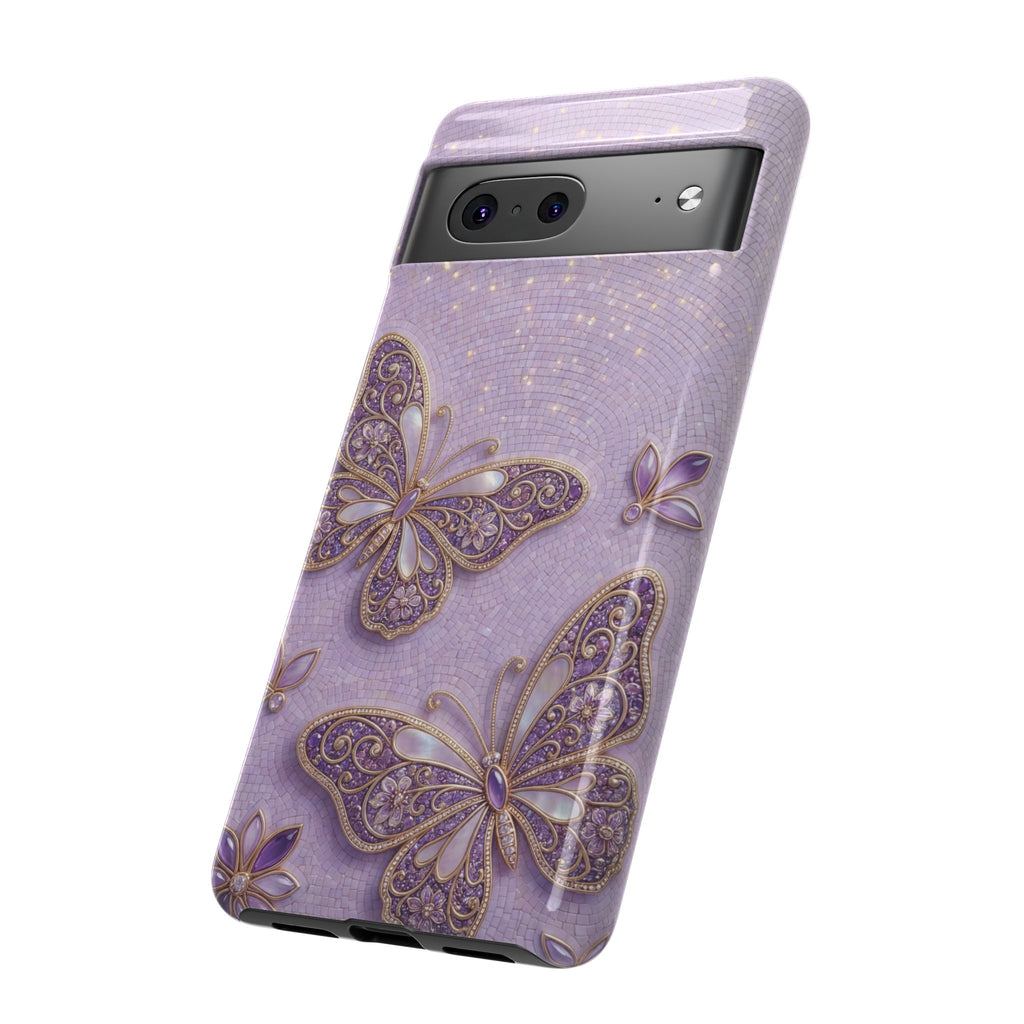 Purple Butterfly Tough Google Pixel Phone Case | Sparkling Floral Protective Cover