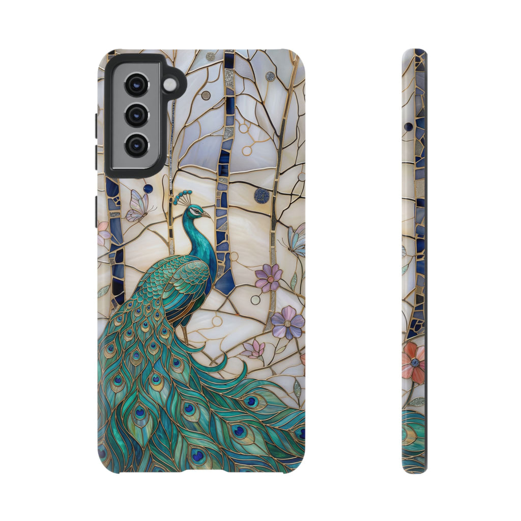 Custodia per Samsung Galaxy con motivo in vetro colorato con pavone