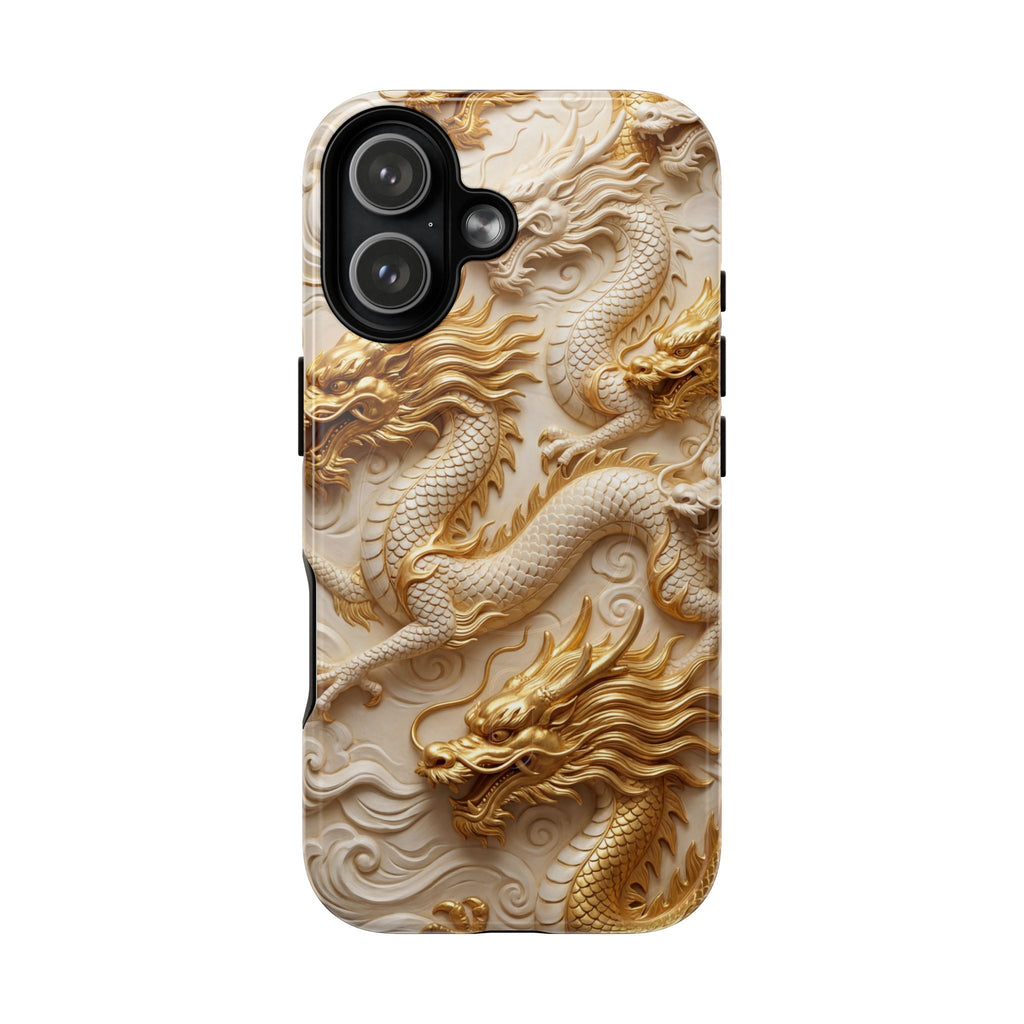 Dragon Relief Tough MagSafe Phone Case — Gold Carved Dragon Design