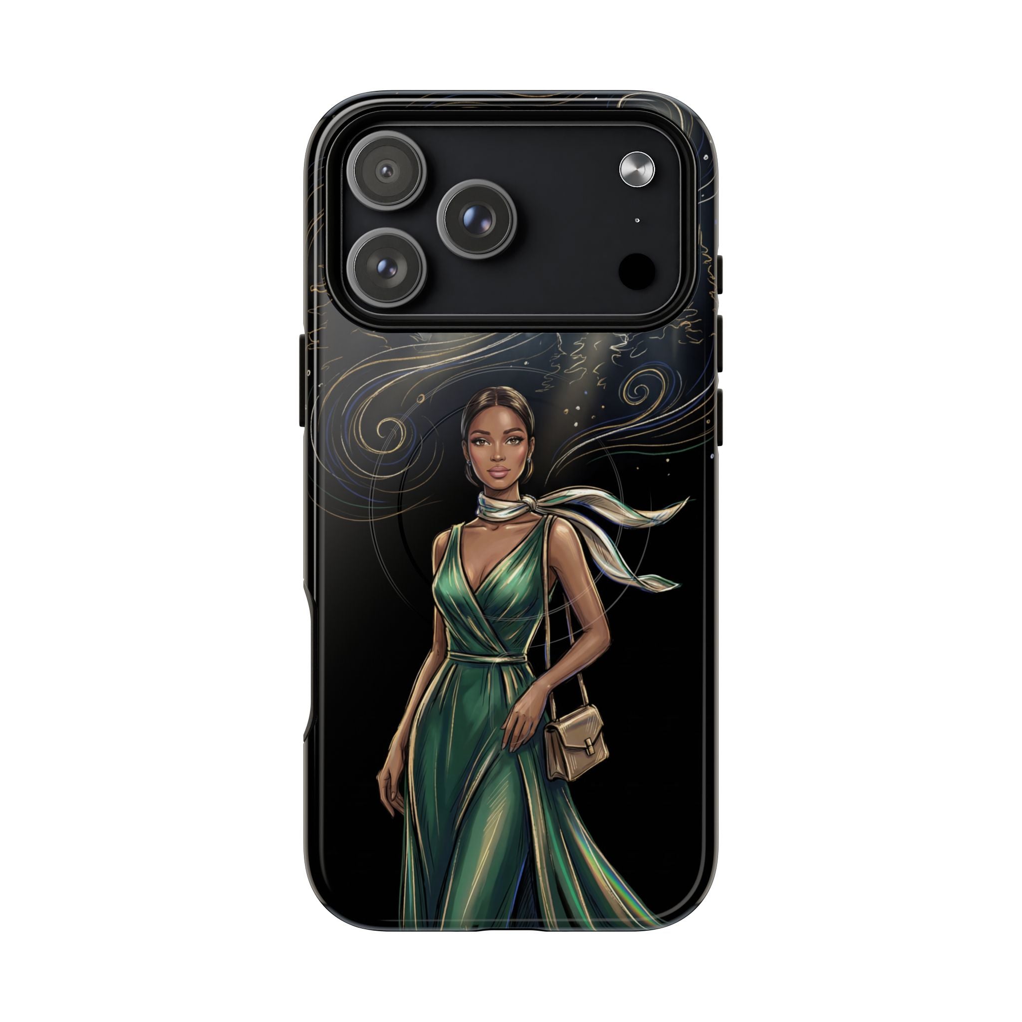Elegant Woman in Green Dress Art Protective Tough MagSafe iPhone Case
