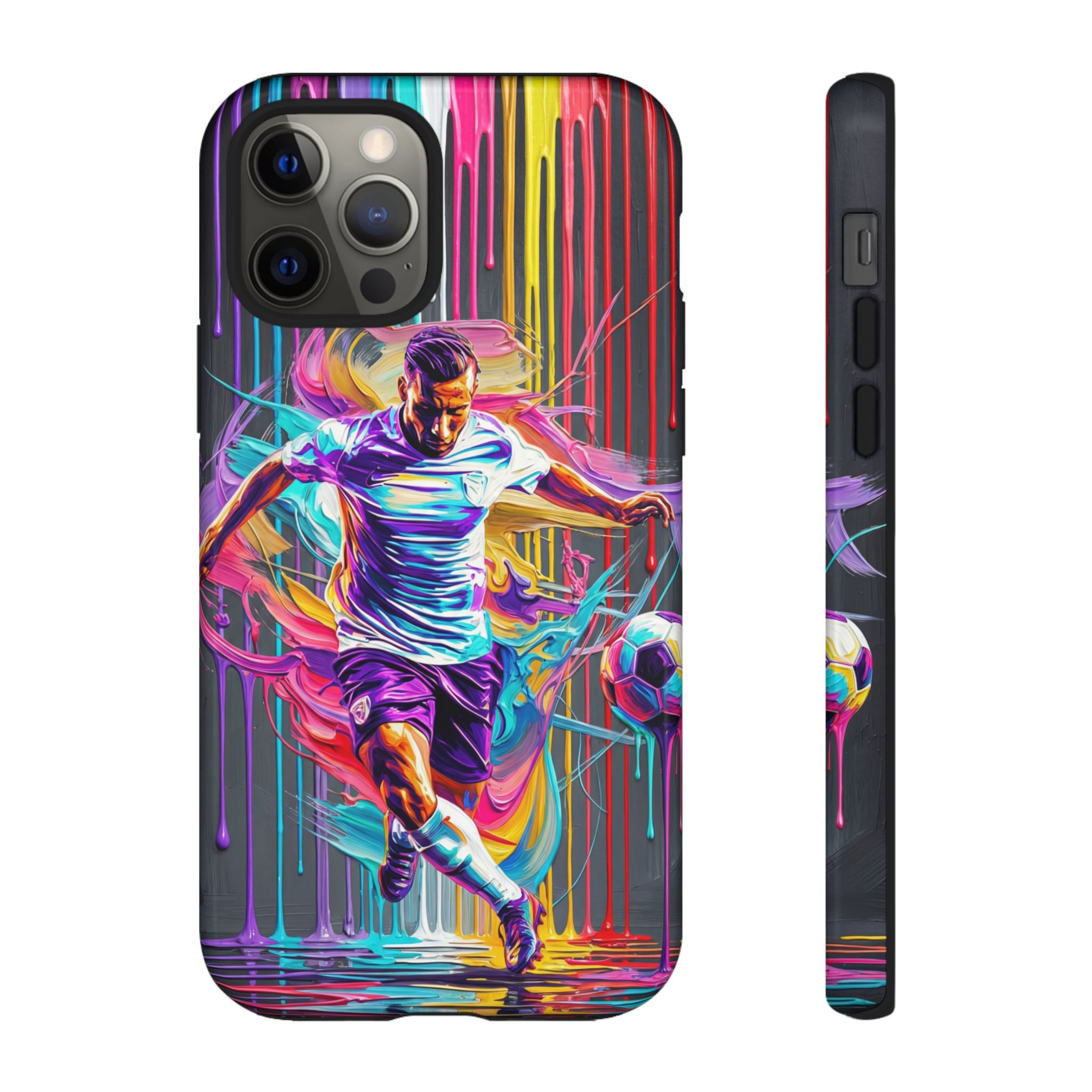 Soccer Player Neon Art iPhone Case | Vibrant Football Kick Protective Cover
