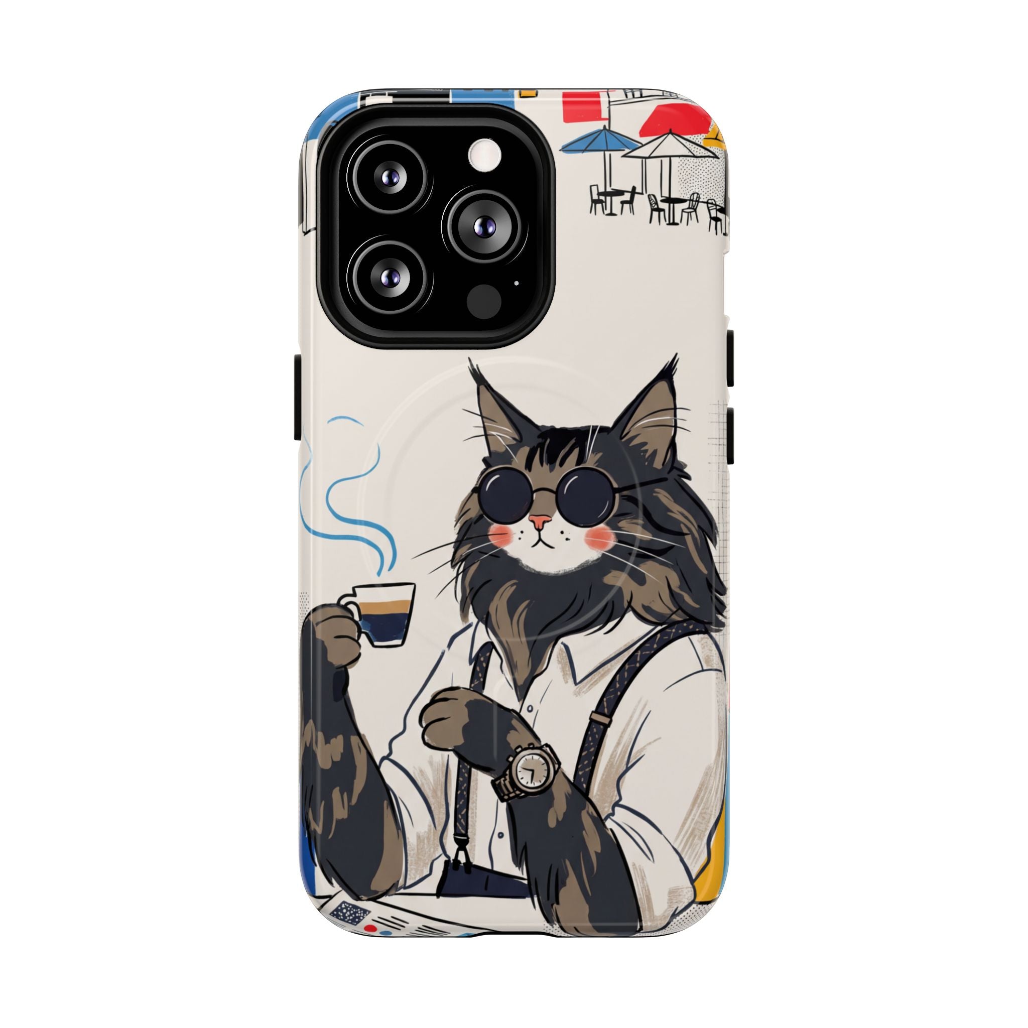 Cat Barista MagSafe iPhone Case | Cool Cat in Sunglasses Coffee Shop Design