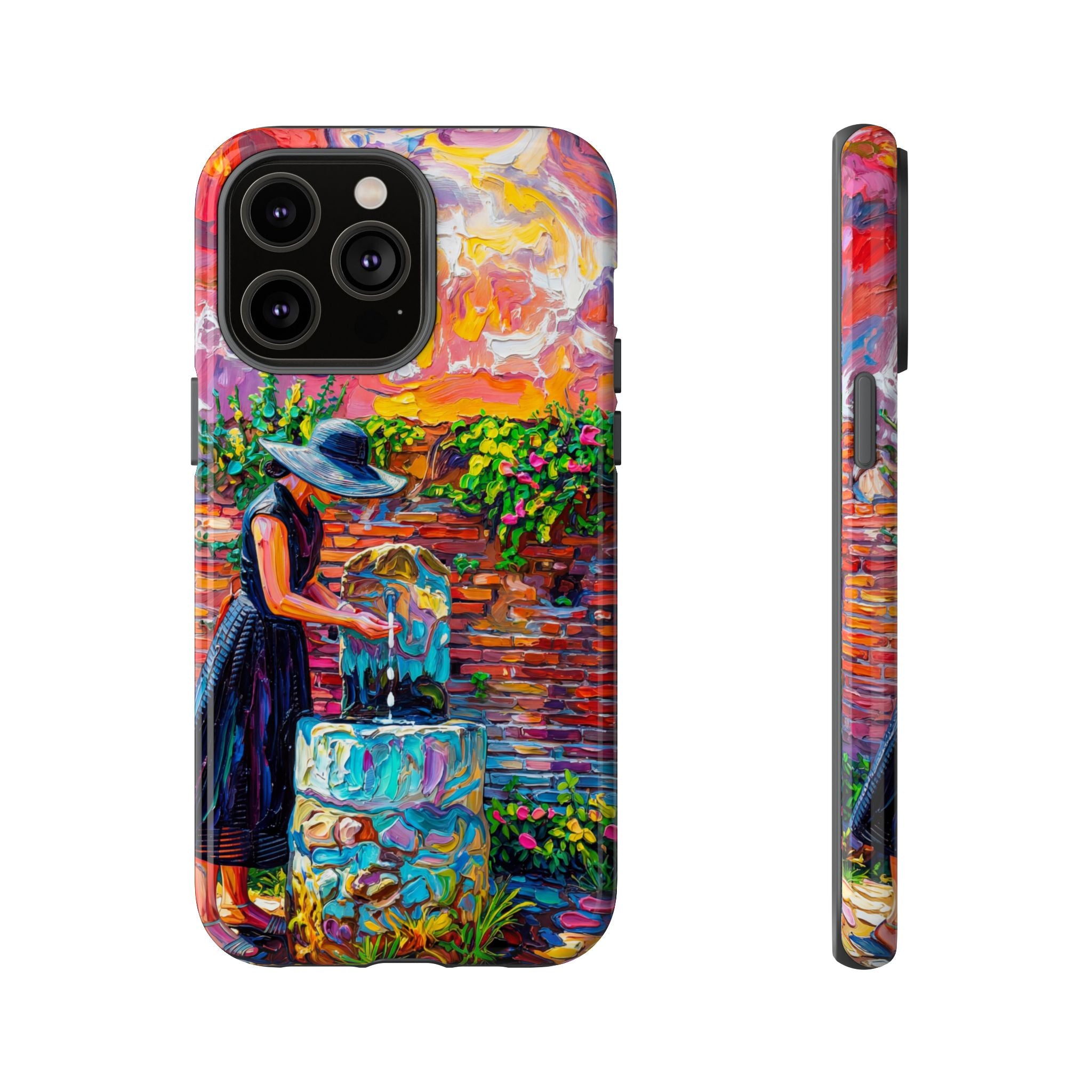 Artistic Garden iPhone Case | Woman at Fountain Colourful Painterly Design