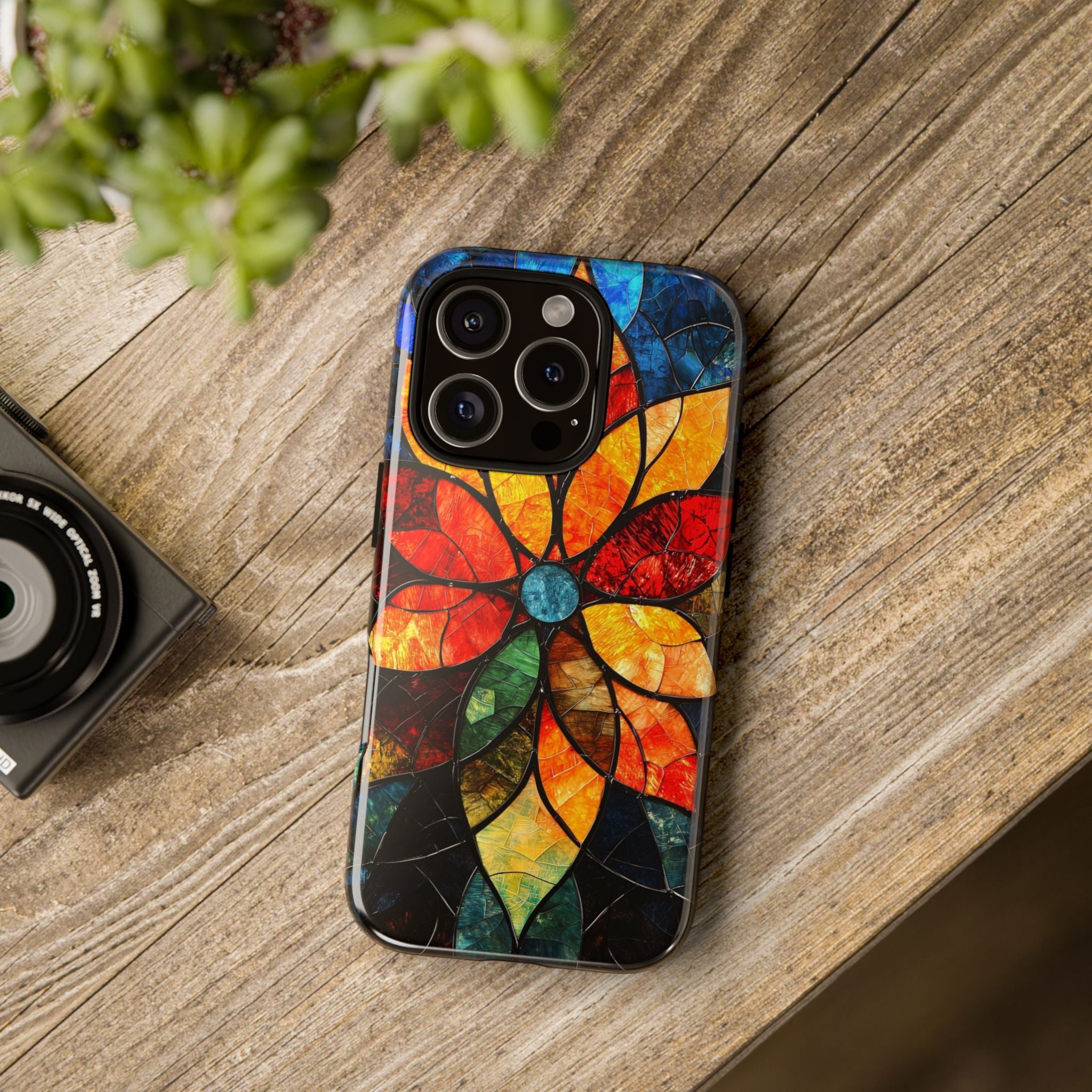 Stained Glass Flower iPhone Case — Colorful Mosaic Protective Cover