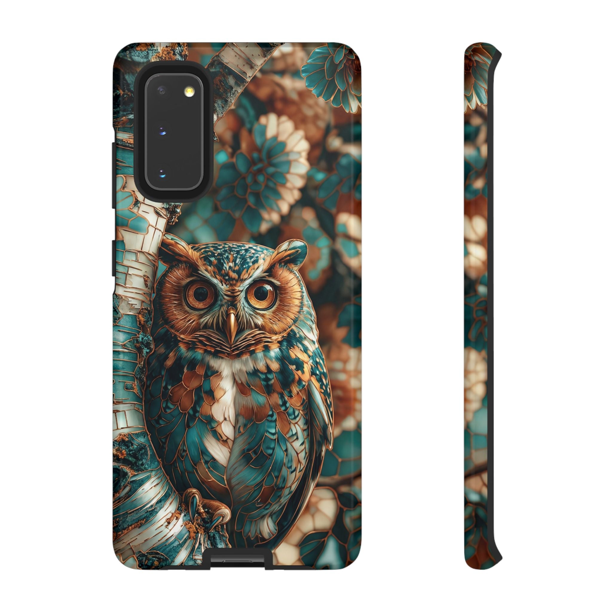 Owl Forest Tough Samsung Galaxy Case | Teal & Brown Rustic Wildlife Protective Cover