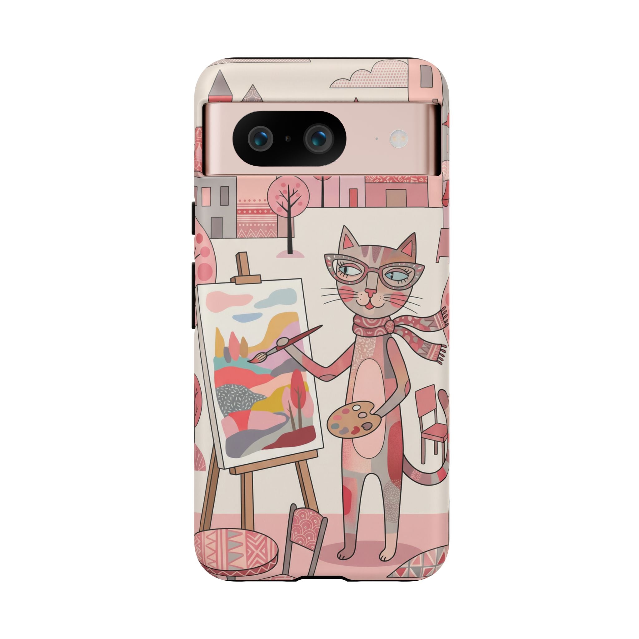 Artistic Cat Google Pixel Phone Case | Painter Kitty Illustration Tough Case