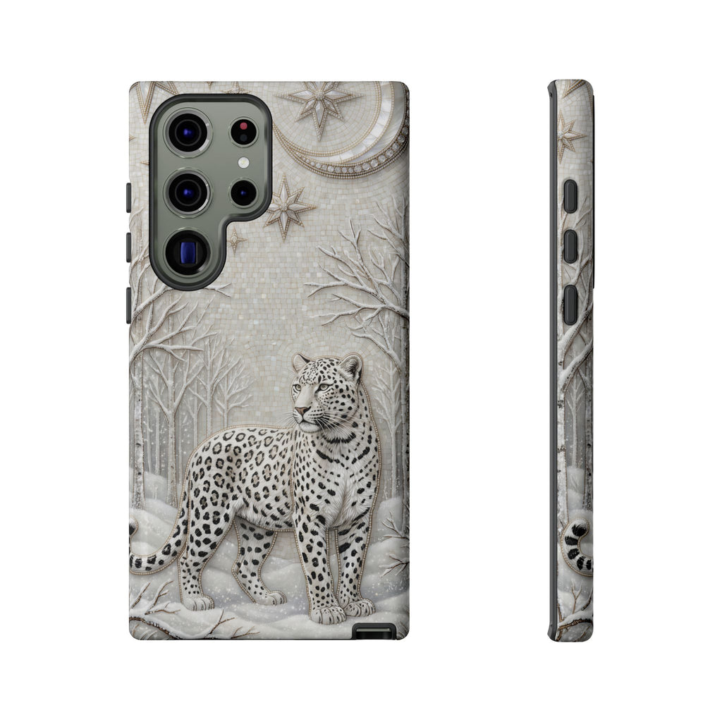 Snow Leopard Samsung Galaxy Phone Case | Winter Moon Forest Protective Phone Cover