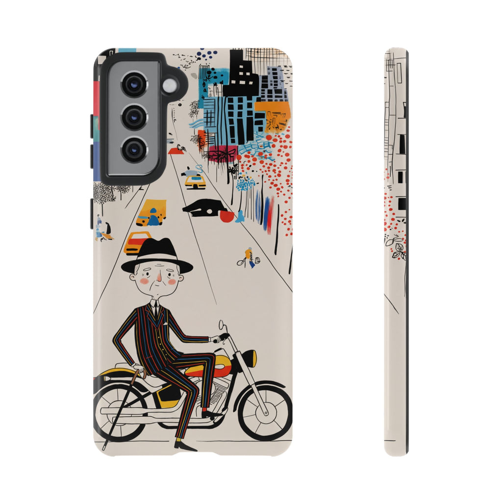 Custodia per telefono Samsung Galaxy "Vintage Grandpa Rider Motorcycle" | Paesaggio urbano illustrato