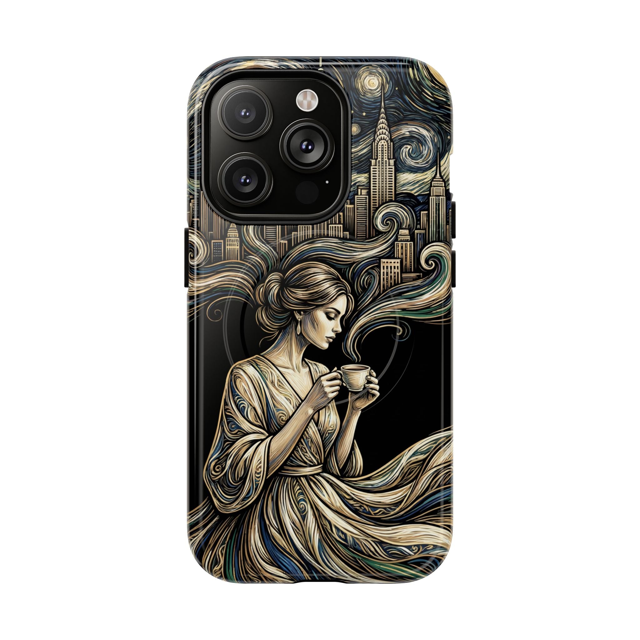 Vintage Cityscape Woman Tea Art MagSafe iPhone Case
