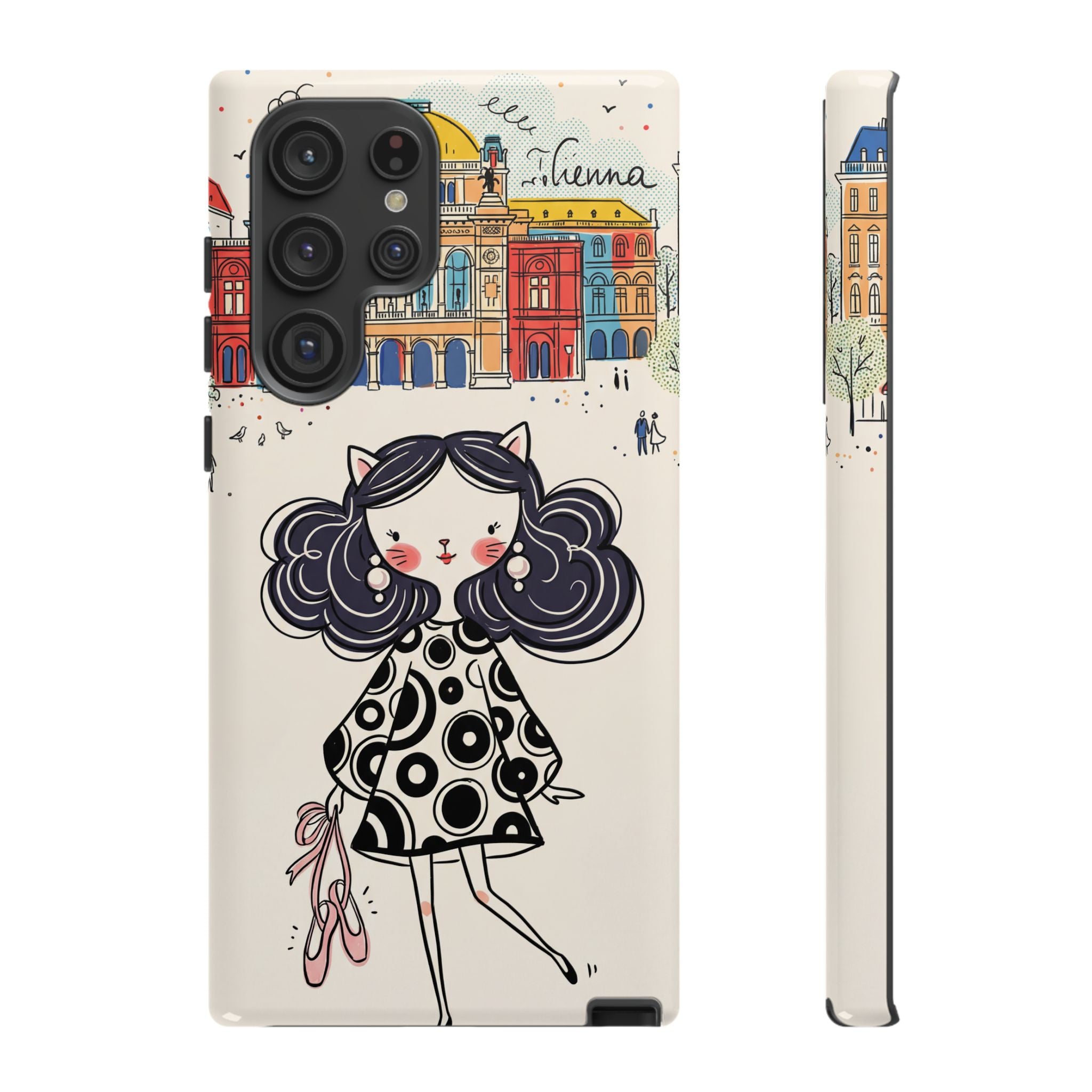 Cute Parisian Cat Girl Samsung galaxy Phone Case | Ballet Slippers Illustration Tough Case