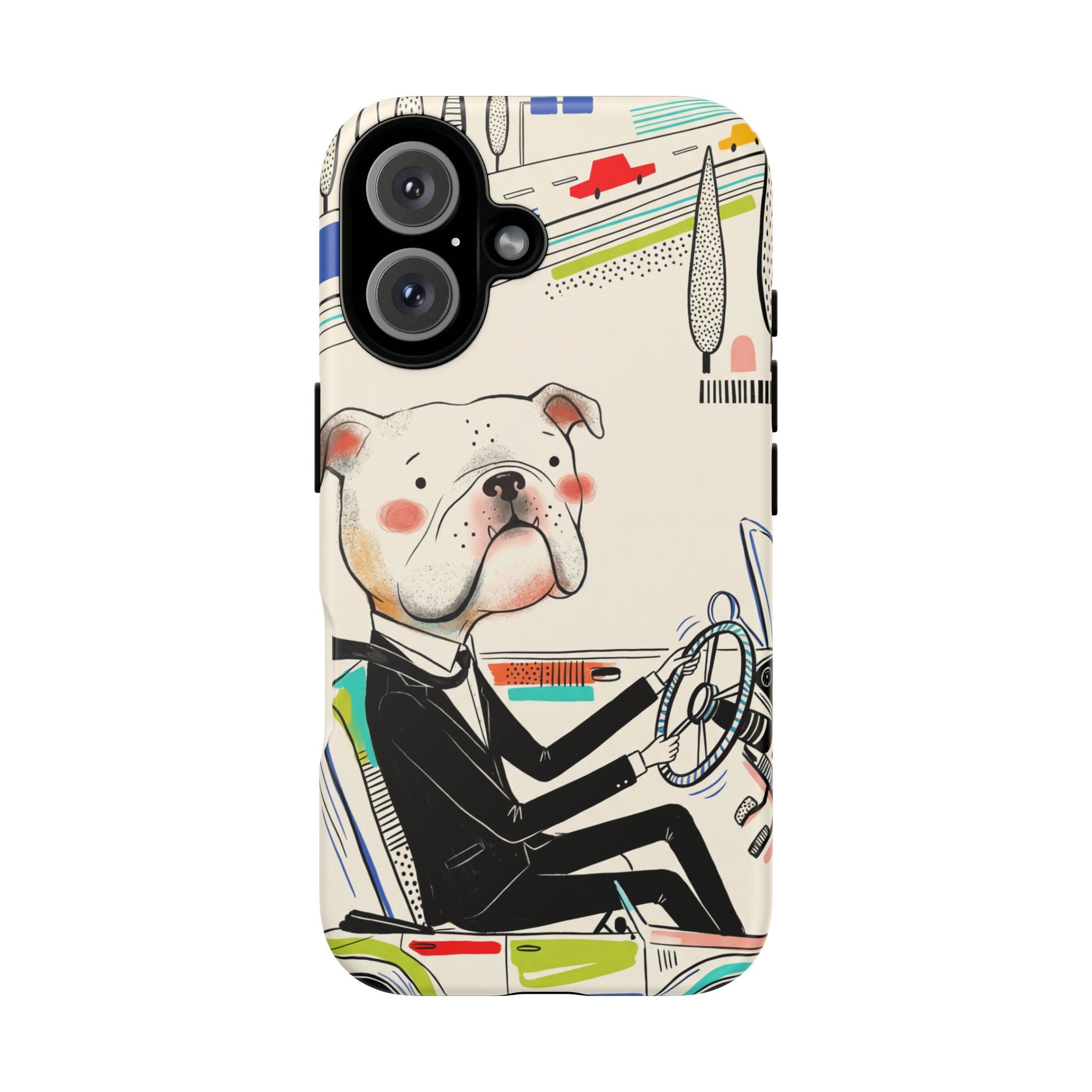 Bulldog Driver iPhone Case | Cute Retro Dog Illustration