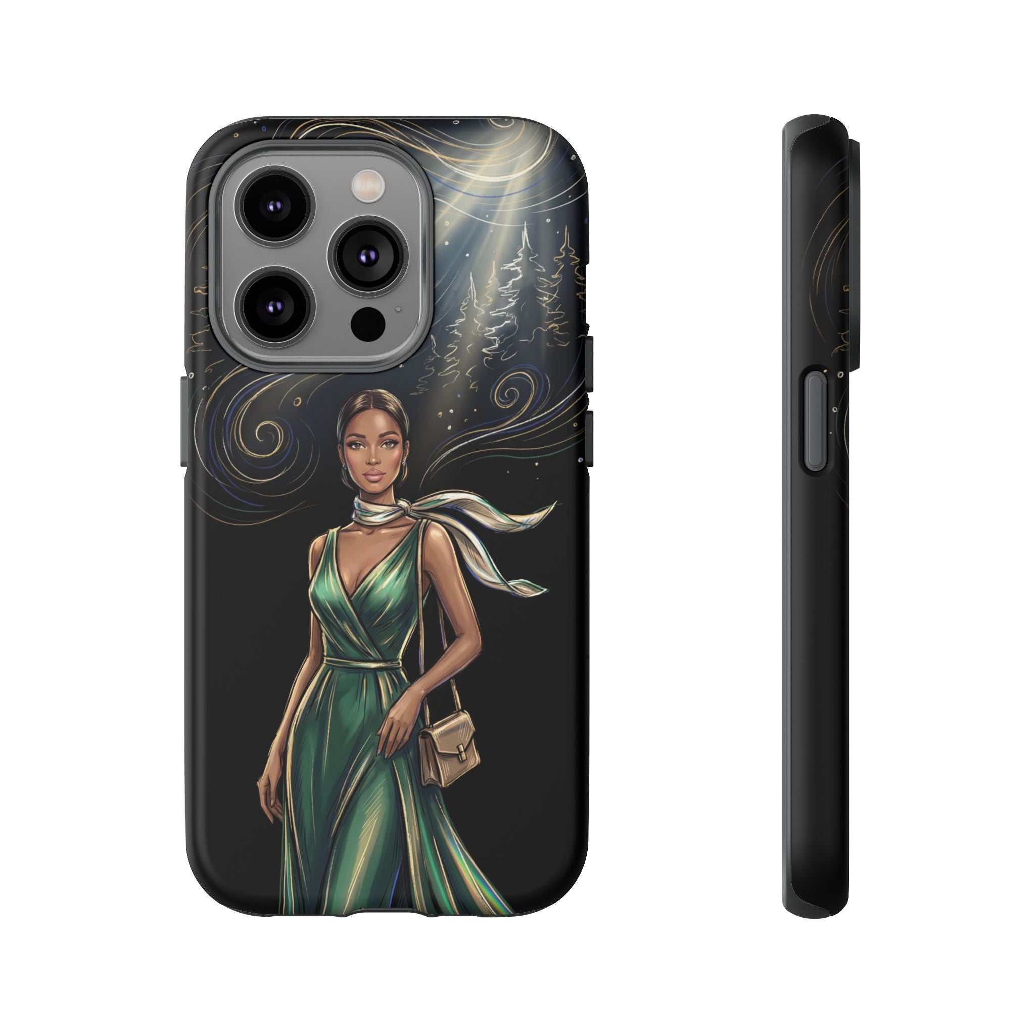 Elegant Woman in Green Dress Art Protective Tough iPhone Case