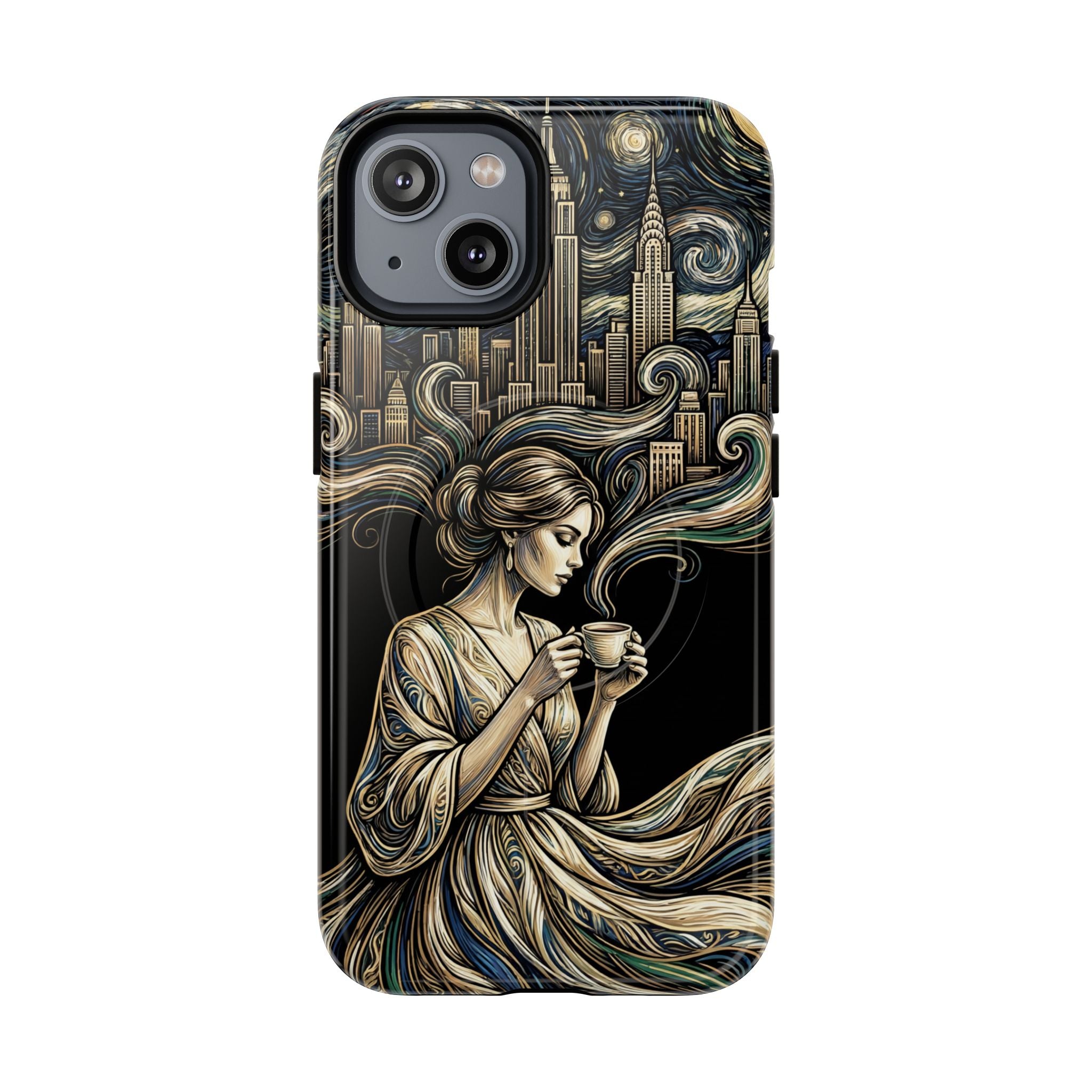 Vintage Cityscape Woman Tea Art MagSafe iPhone Case