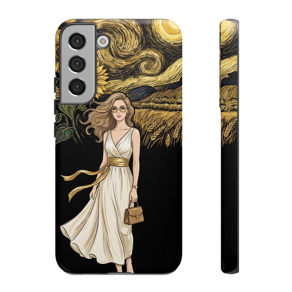 Cover per telefono Samsung Galaxy "Notte di girasoli" | Donna in abito fluente stile Van Gogh