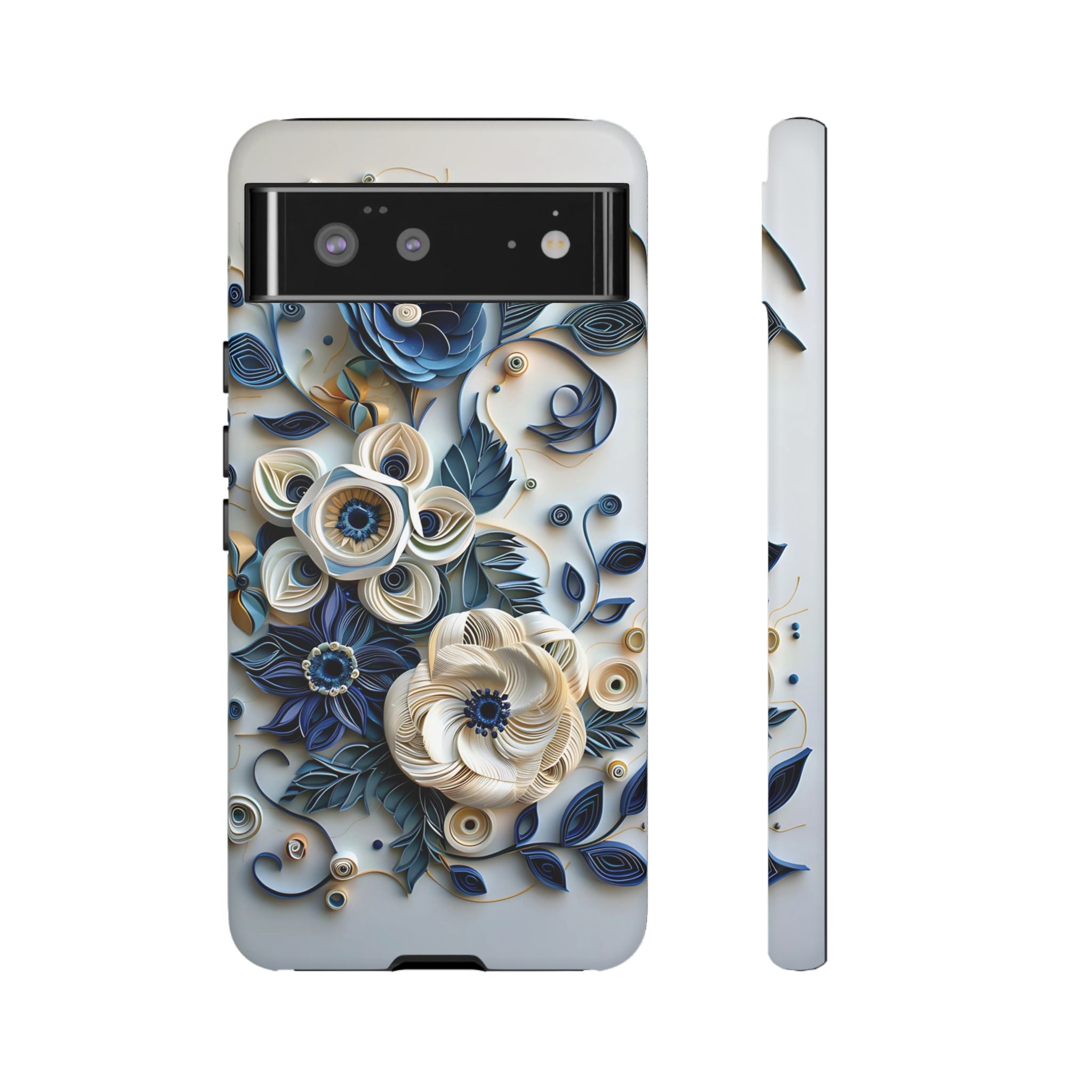 Floral Quilled Art Google Pixel Case — Blue & Cream Decorative Protection