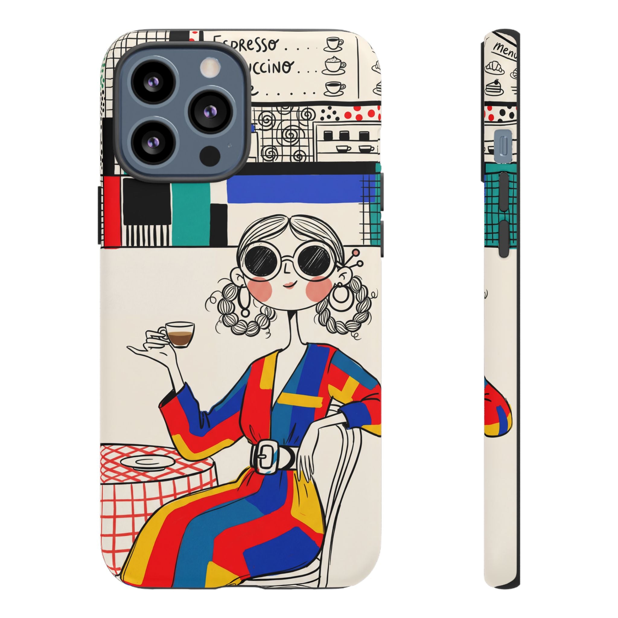 Retro Cafe iPhone Case | Colourful Chic Woman Illustration
