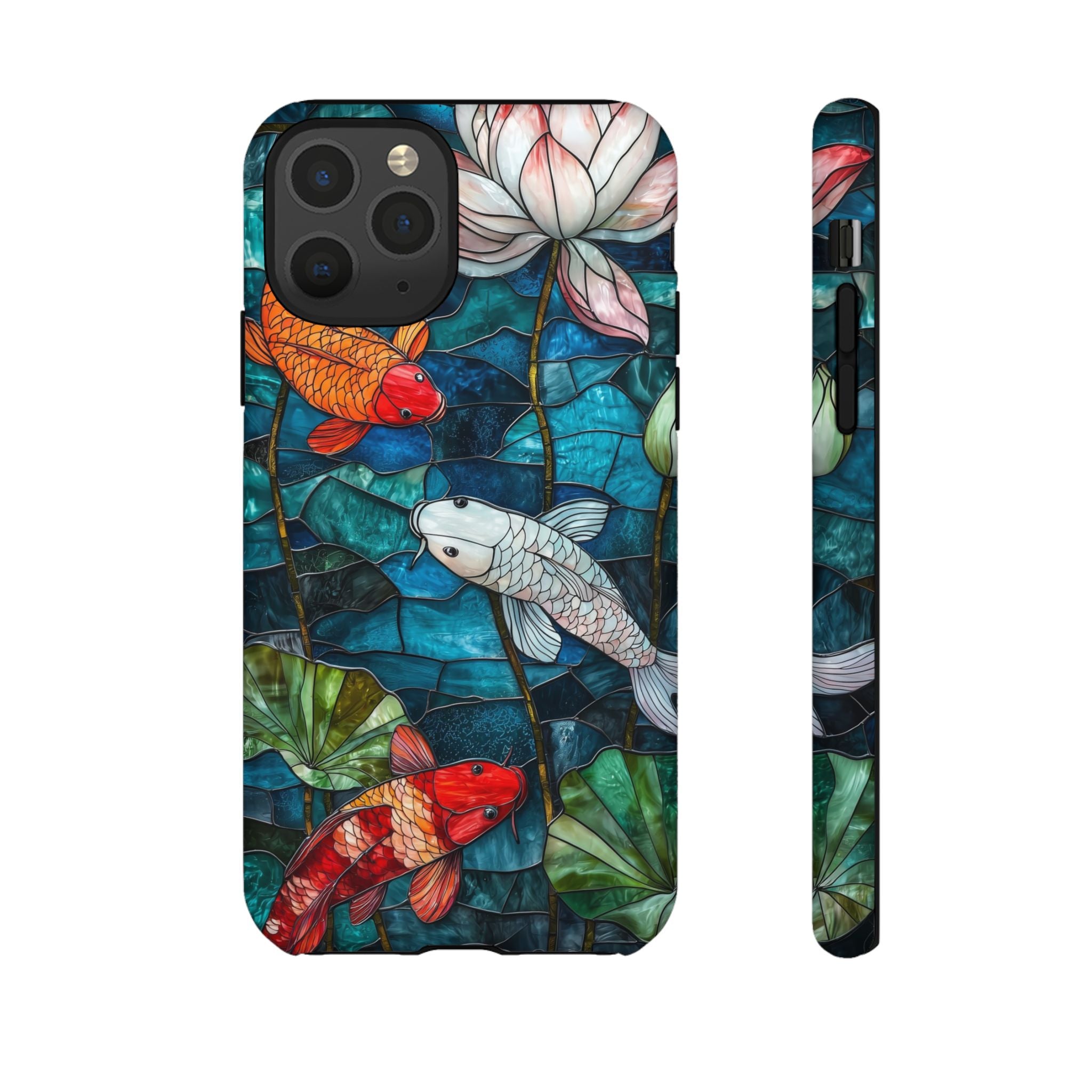 Koi Pond Tough iPhone Case — Stained Glass Lotus & Koi Design