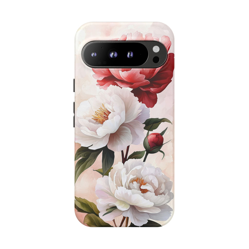 Custodia per Google Pixel con motivo floreale Peonie | Fiore vintage rosa e bianco