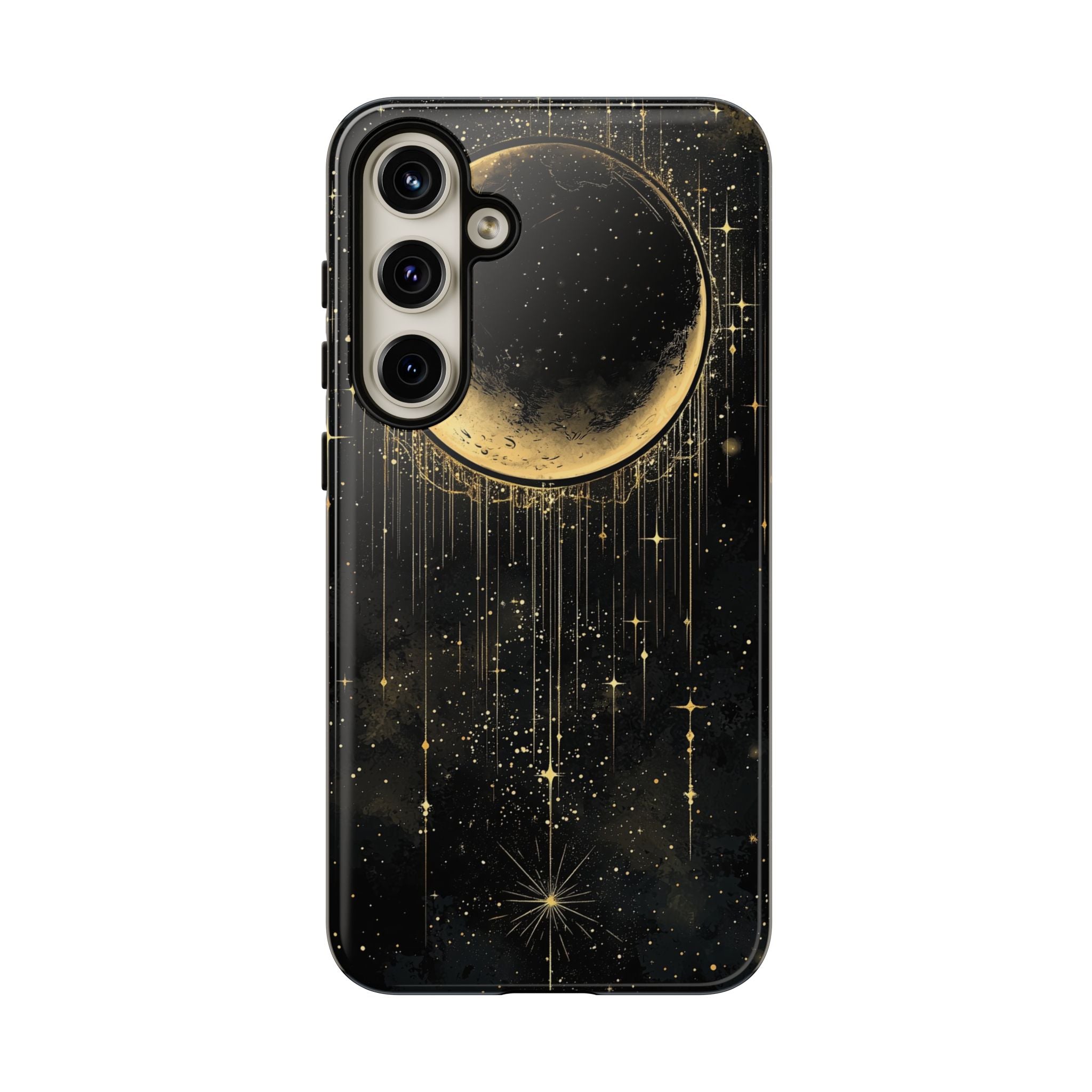 Moonlit Crescent Tough Samsung Galaxy Case | Gold Stars Night Sky