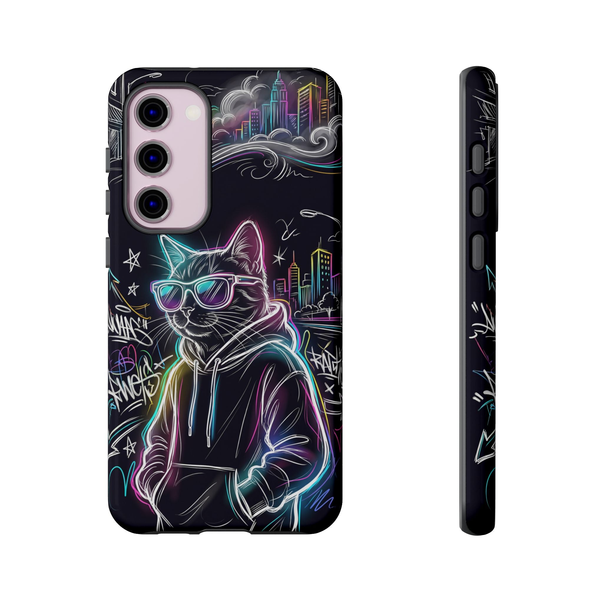 Cool Hoodie Neon Street Cat Samsung Galaxy Phone Case