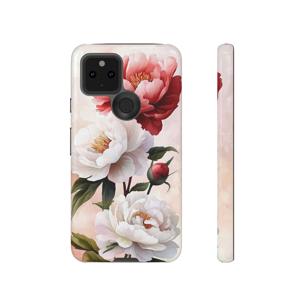 Custodia per Google Pixel con motivo floreale Peonie | Fiore vintage rosa e bianco