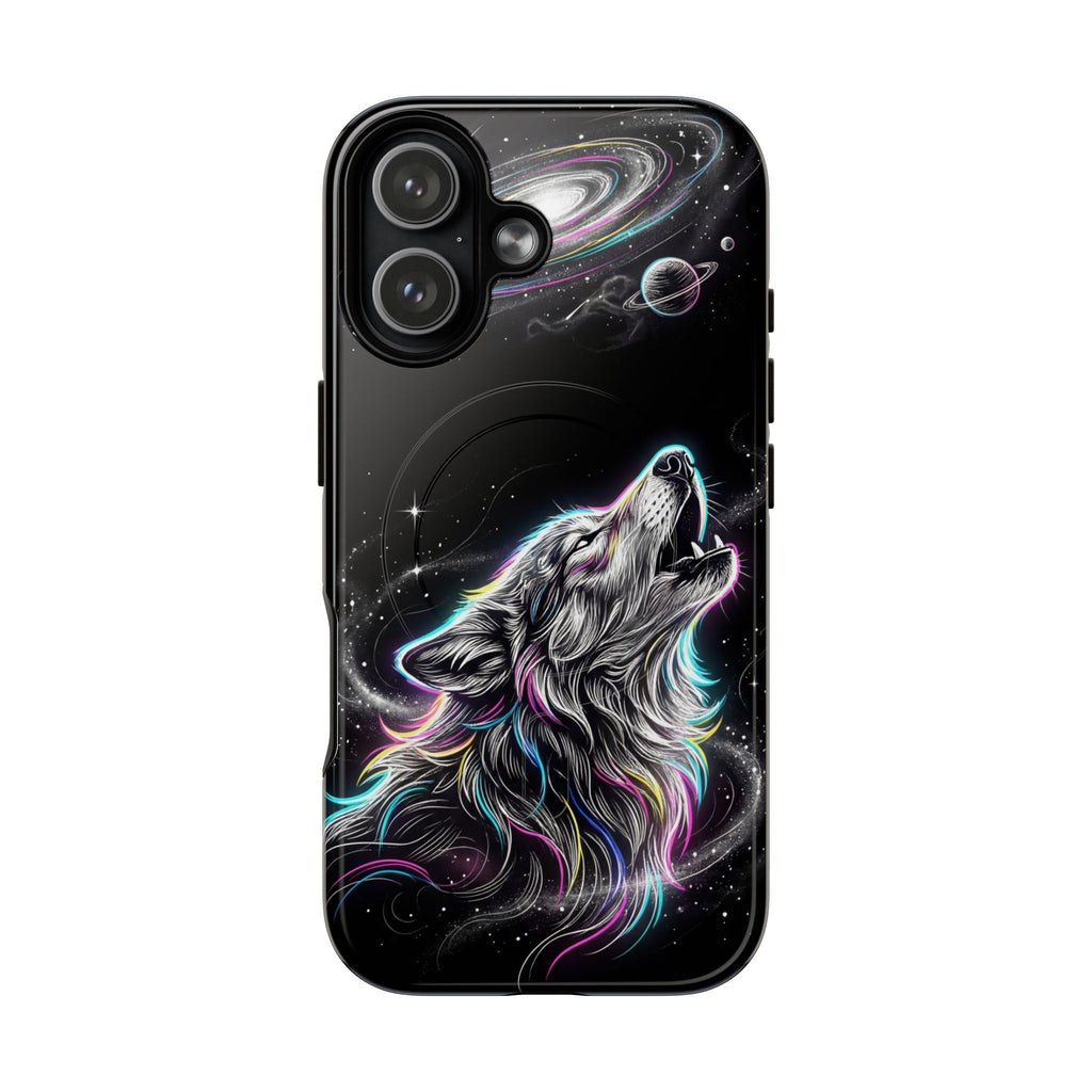 Wolf Galaxy Tough MagSafe iPhone Case | Colorful Howling Wolf Space Design