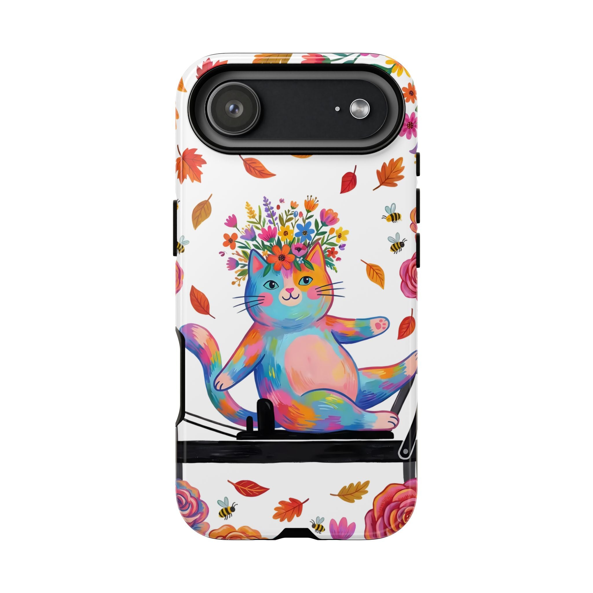 Colorful Floral Cat on Pilates Reformer Protective iPhone Case