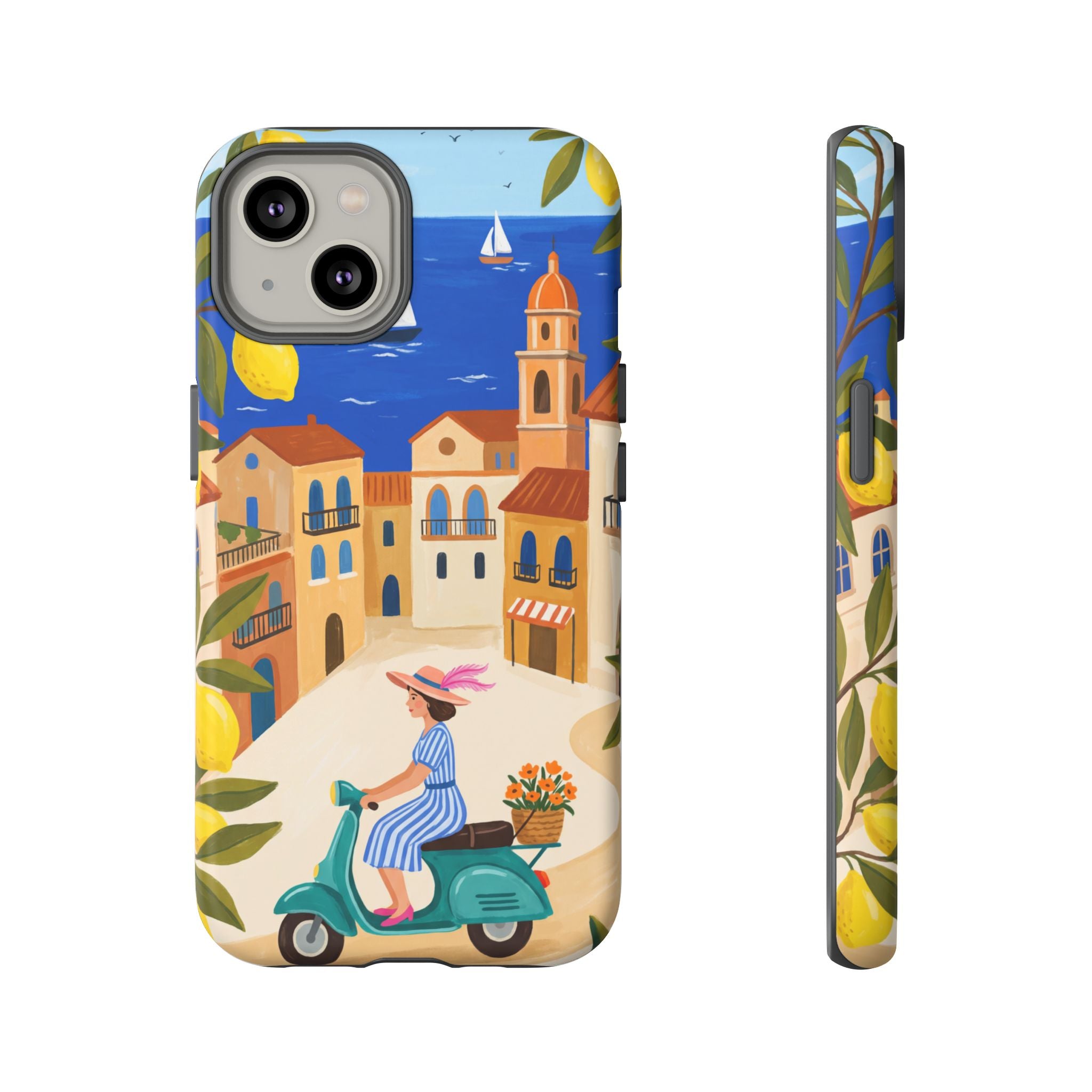 Mediterranean Scooter iPhone Case | Coastal Lemon Grove Design