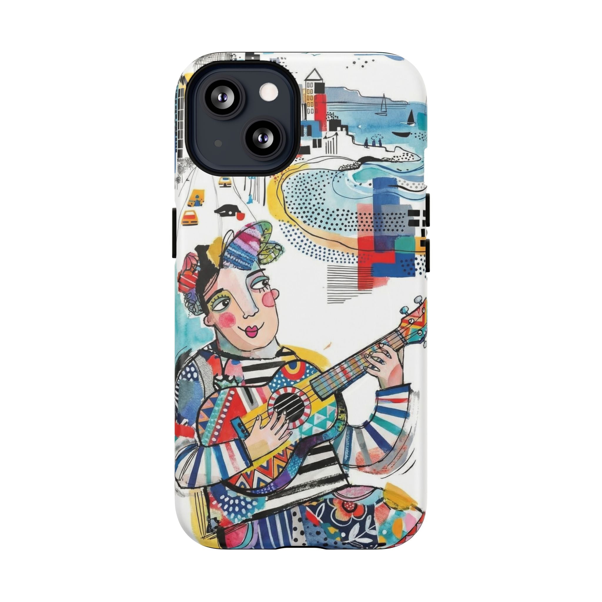 Artistic Musician MagSafe iPhone Case | Colorful Guitar Cityscape Tough Case