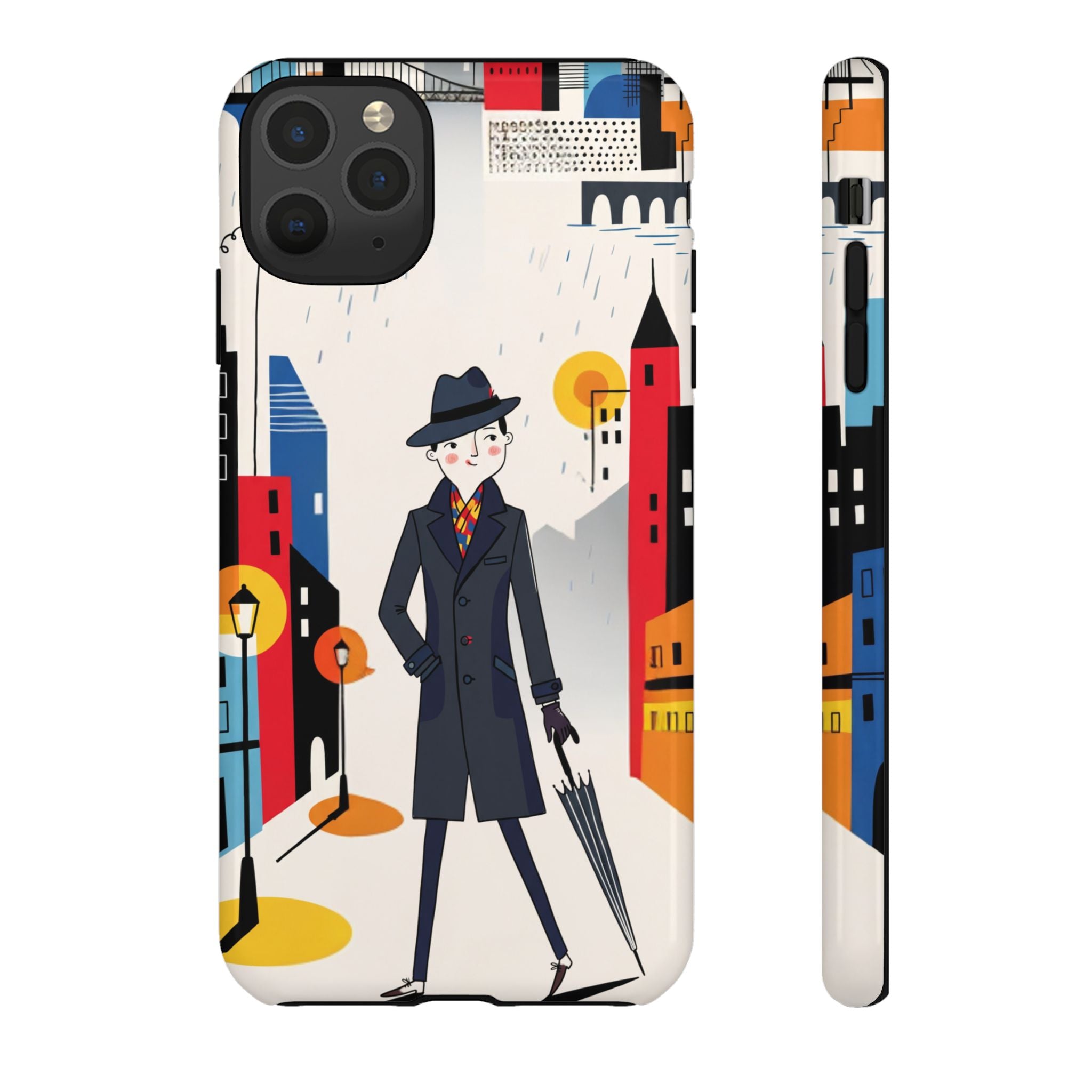 Retro Gentleman in Cityscape Illustration iPhone Case