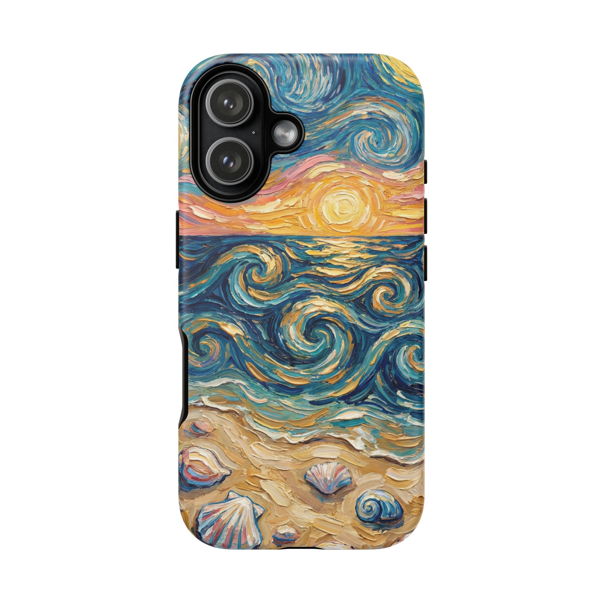 Sea Sunset iPhone Case — Van Gogh‑Style Beach Waves with Shells