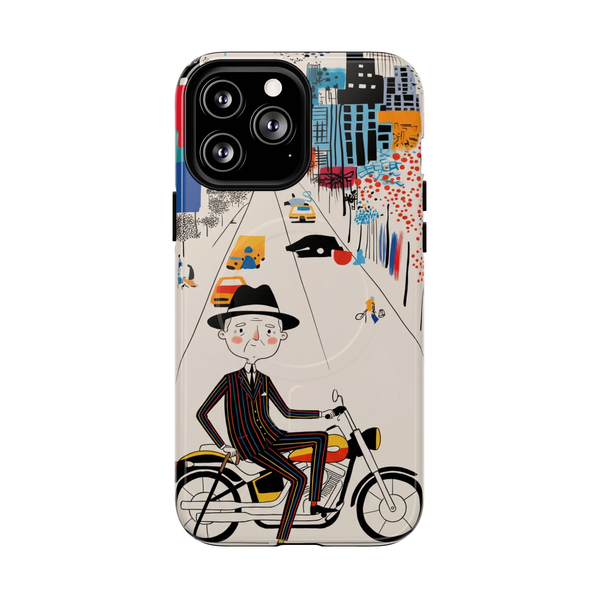 Vintage Grandpa Rider Motorcycle MagSafe iPhone Case | Illustrated Cityscape