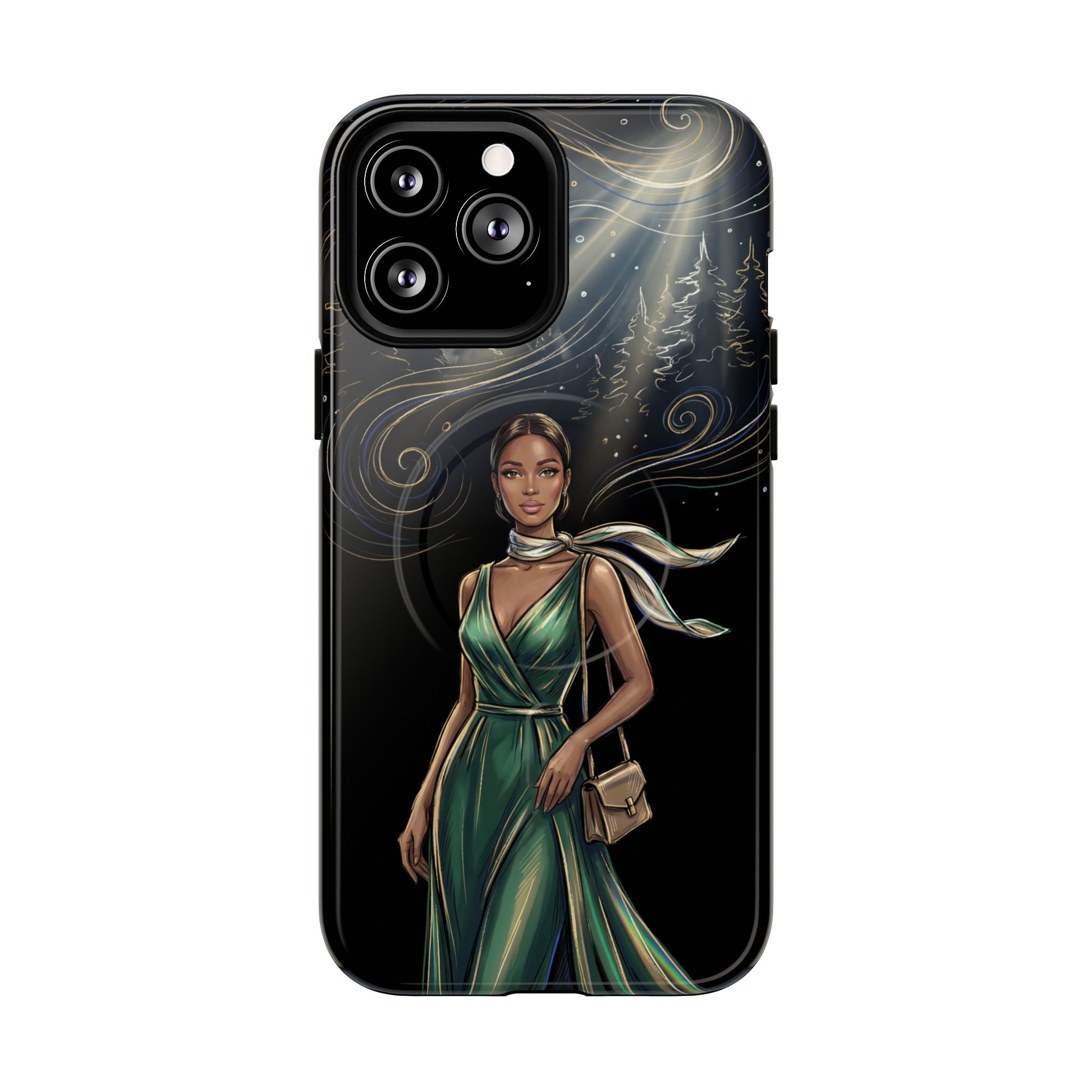 Elegant Woman in Green Dress Art Protective Tough MagSafe iPhone Case