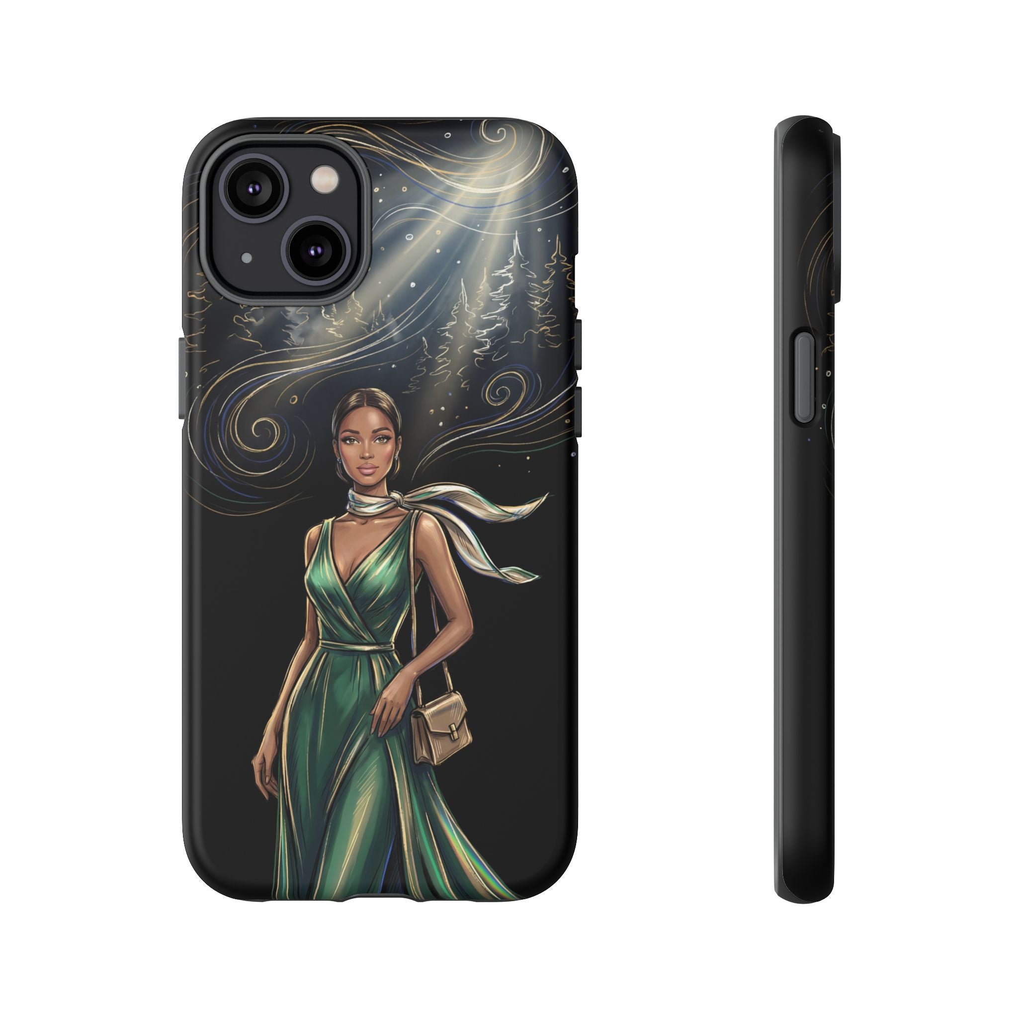 Elegant Woman in Green Dress Art Protective Tough iPhone Case