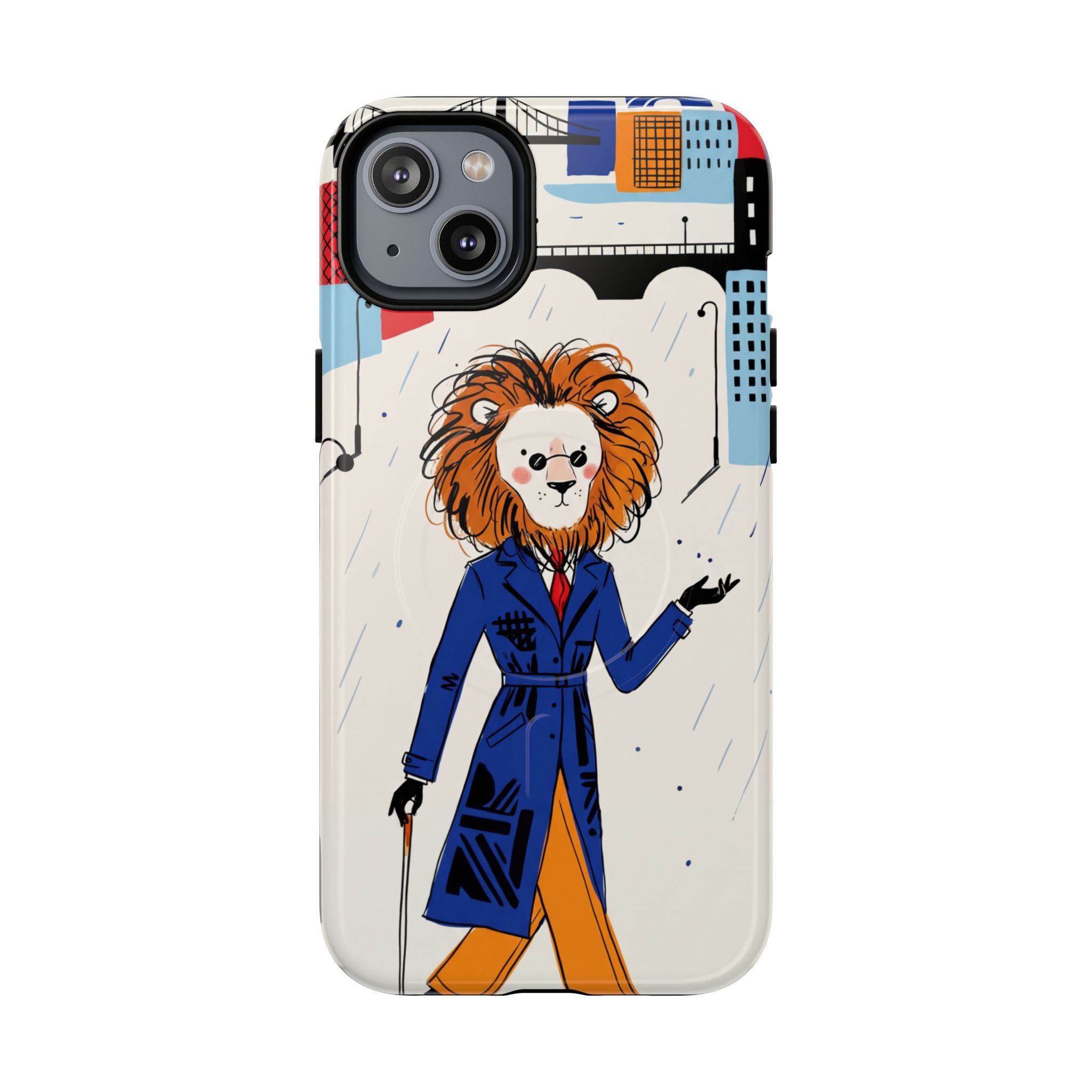 Lion Gentleman MagSafe iPhone Case | Dapper Lion in City Rain