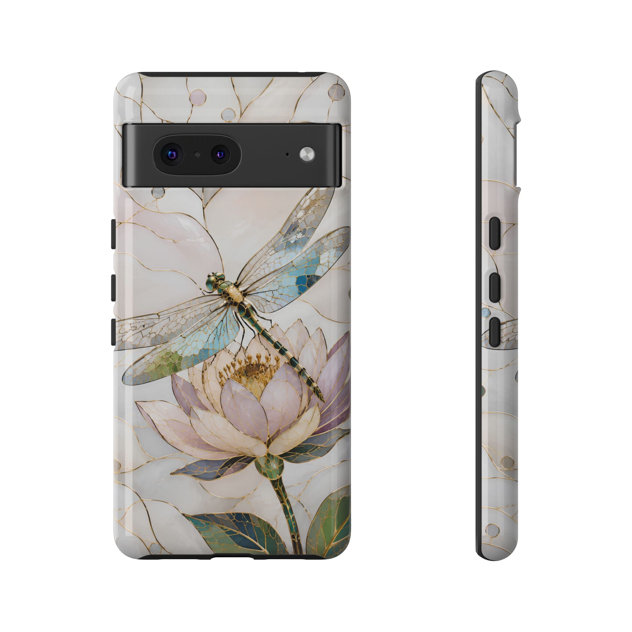 Dragonfly Lotus Google Pixel Phone Case | Stained Glass Floral iPhone Case