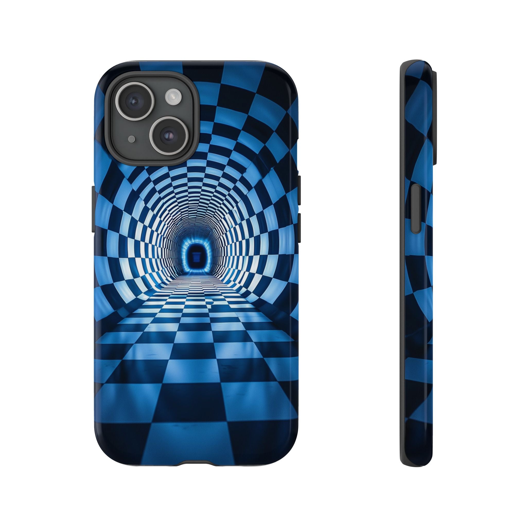 Blue Checkered Tunnel iPhone Case — 3D Optical Illusion Tough Case