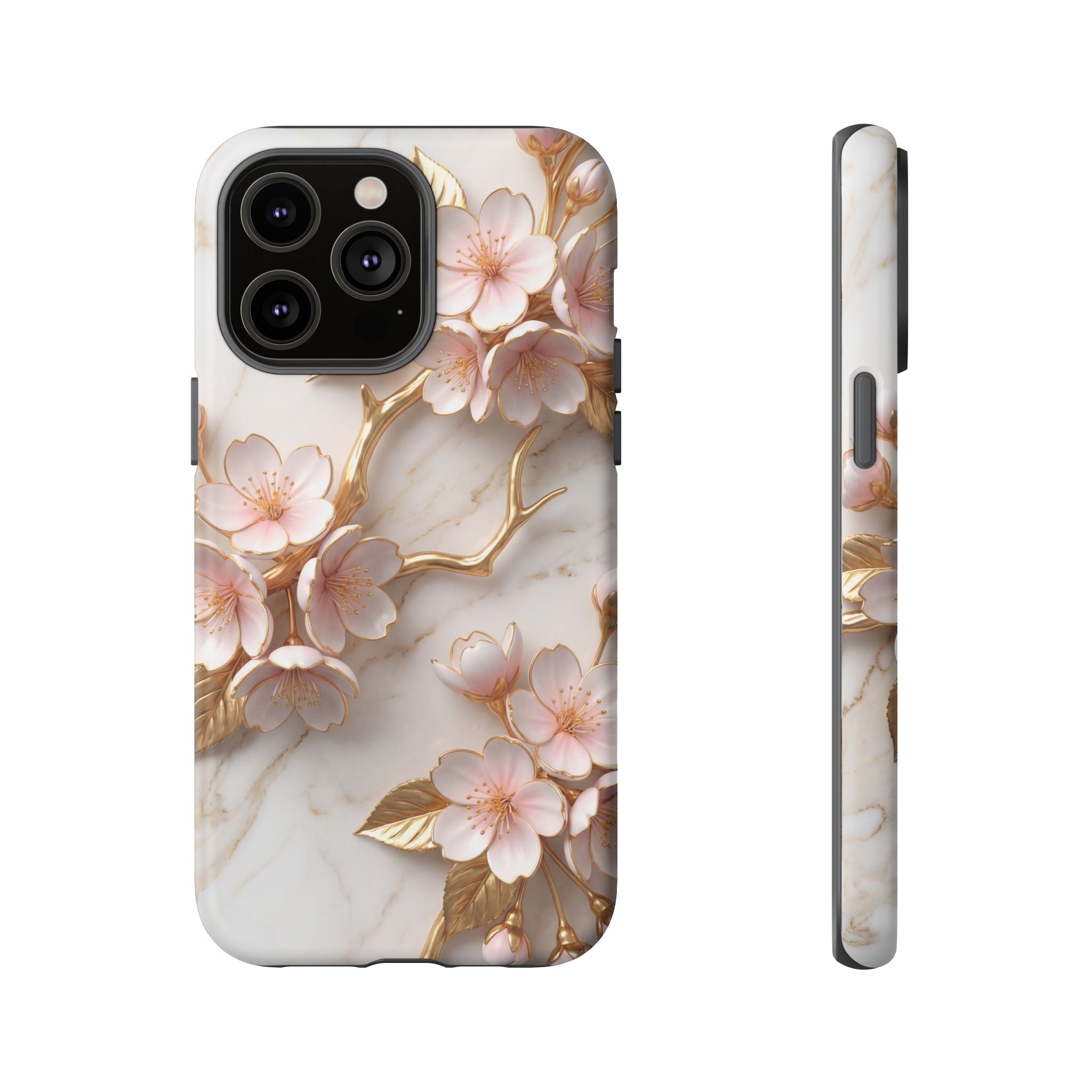 Floral Marble iPhone Case — Sakura Gold Cherry Blossom Tough Case