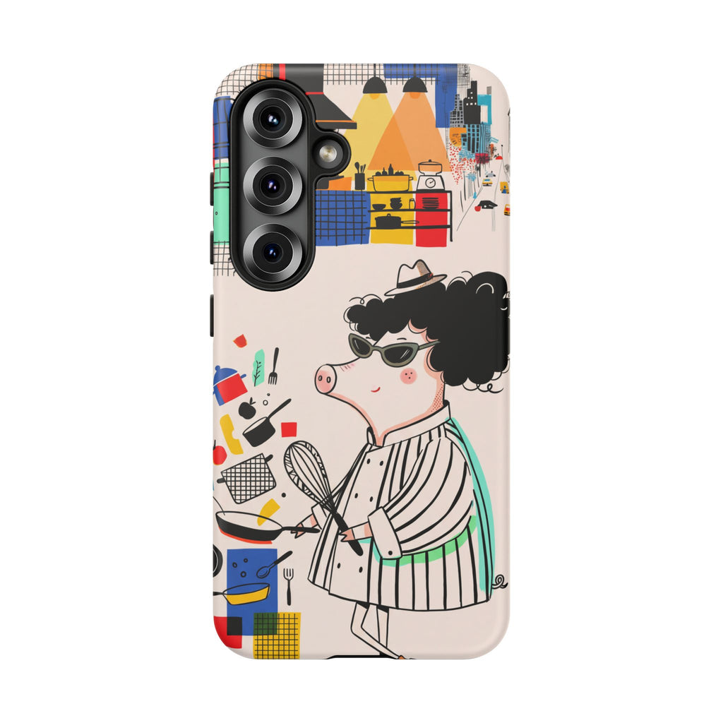 Cute Chef Pig Samsung Galaxy Phone Case | Quirky Cartoon Kitchen Art Tough Case